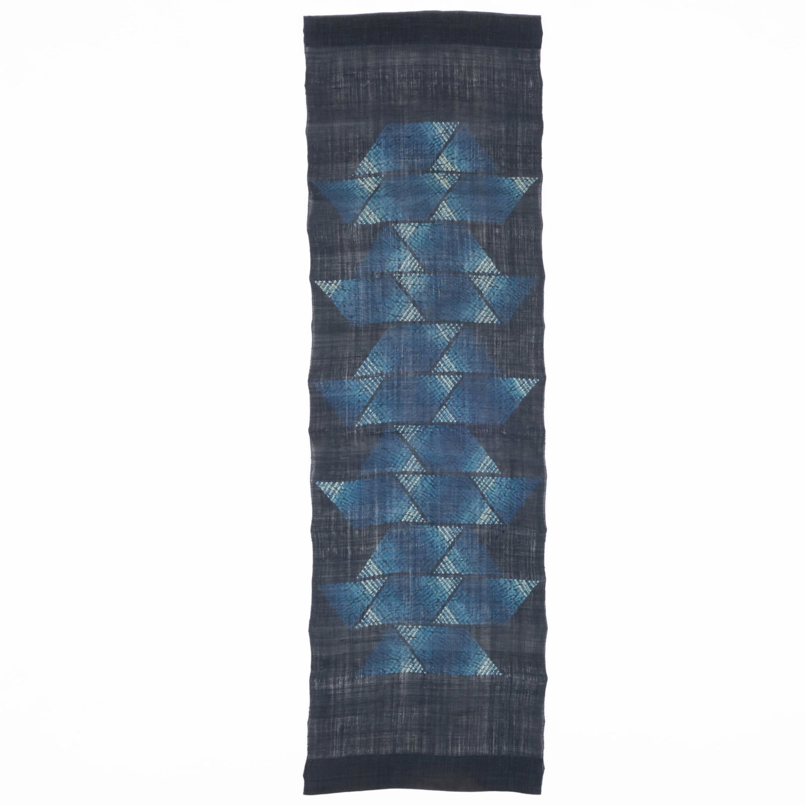 Japanese Indigo Shibori Hemp Curtain Panel: Japanese Indigo Shibori Hemp Curtain Panel76 x 23 1/2 in.Collection of Susan and Alan Miller, NY.