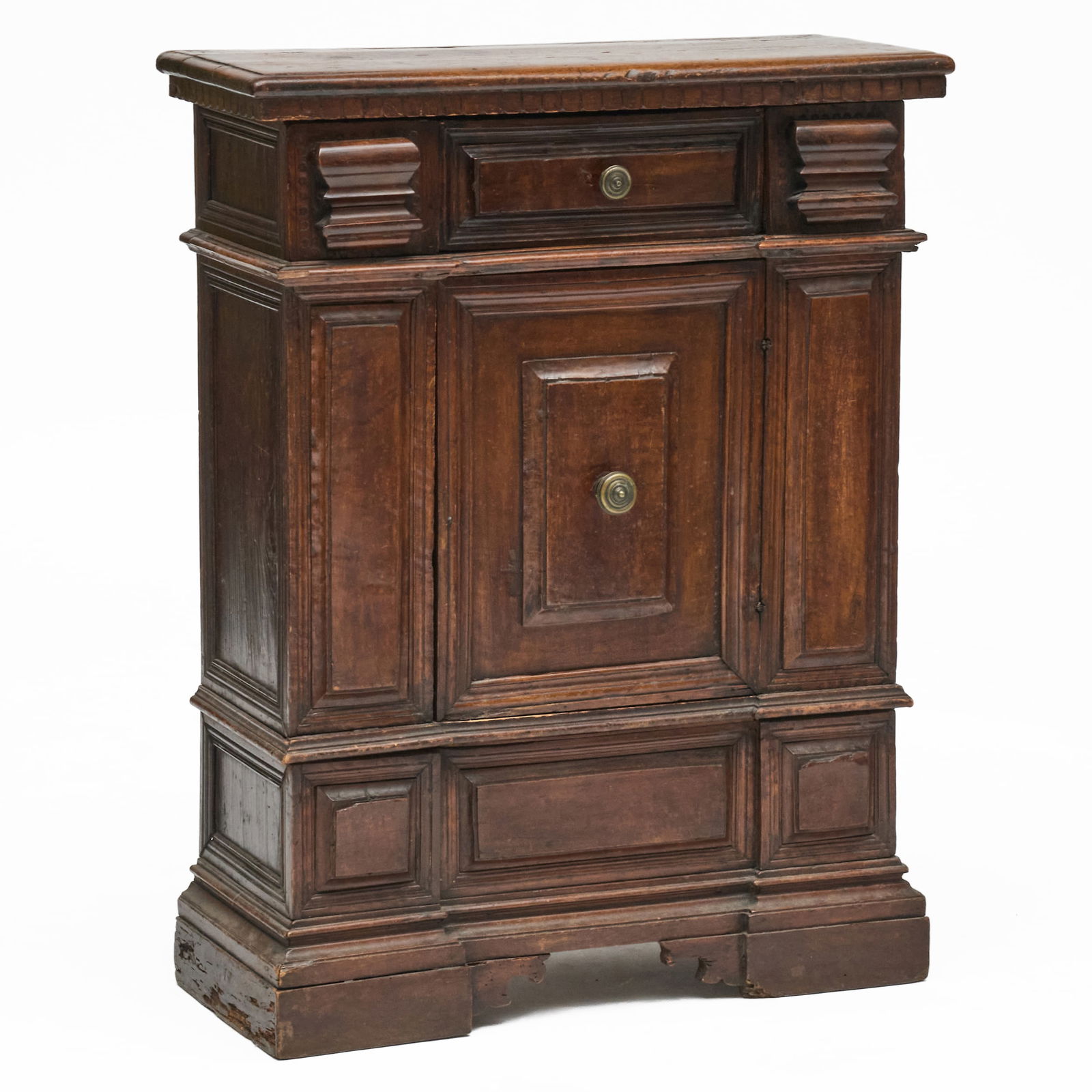 Italian Baroque Walnut Side Cabinet: Italian Baroque Walnut Side Cabinet Marked with an R on the interior of the cabinet door. The cabinet fitted with one shelf. 38 x 28 x 12 in. Collection of Susan and Alan Miller, NY.