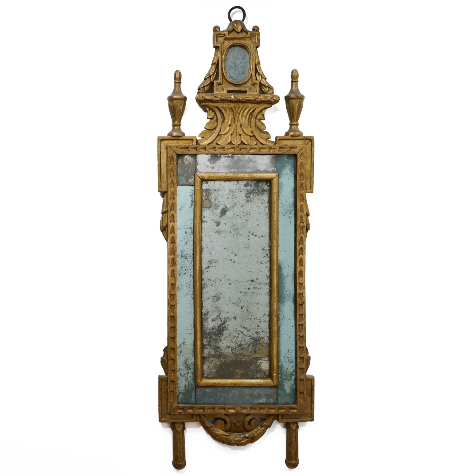 Italian Neoclassical Giltwood Mirror: Italian Neoclassical Giltwood Mirror 4 ft. 6 x 18 in. Vito Giallo Antiques, NY. Collection of Susan and Alan Miller, NY.