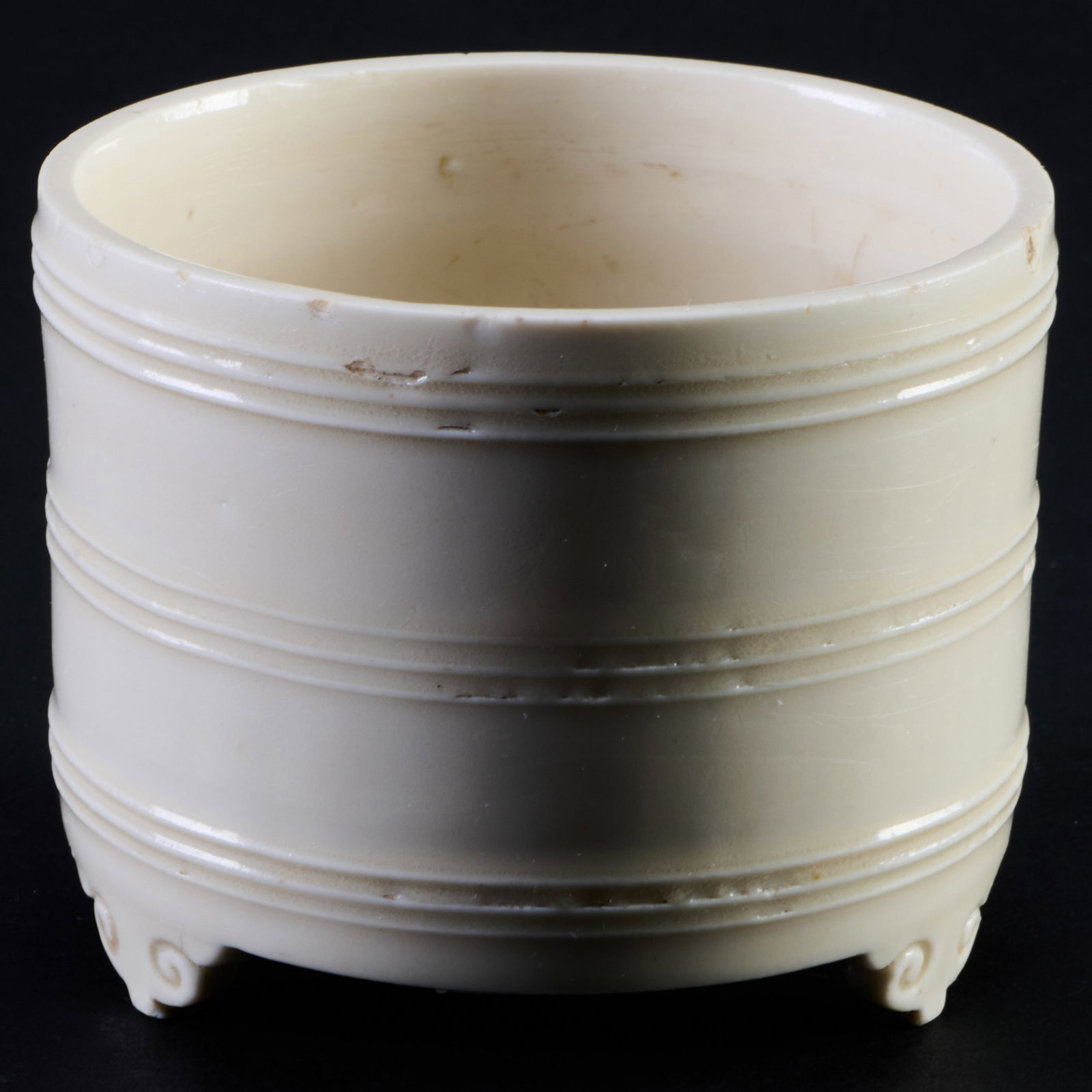 Chinese Blanc de Chine Porcelain Censer: Chinese Blanc de Chine Porcelain Censer Unmarked. 3 1/8 x 3 7/8 in. diam. With applied label for R. & G. McPherson Antiques, London. Collection of Susan and Alan Miller, NY.