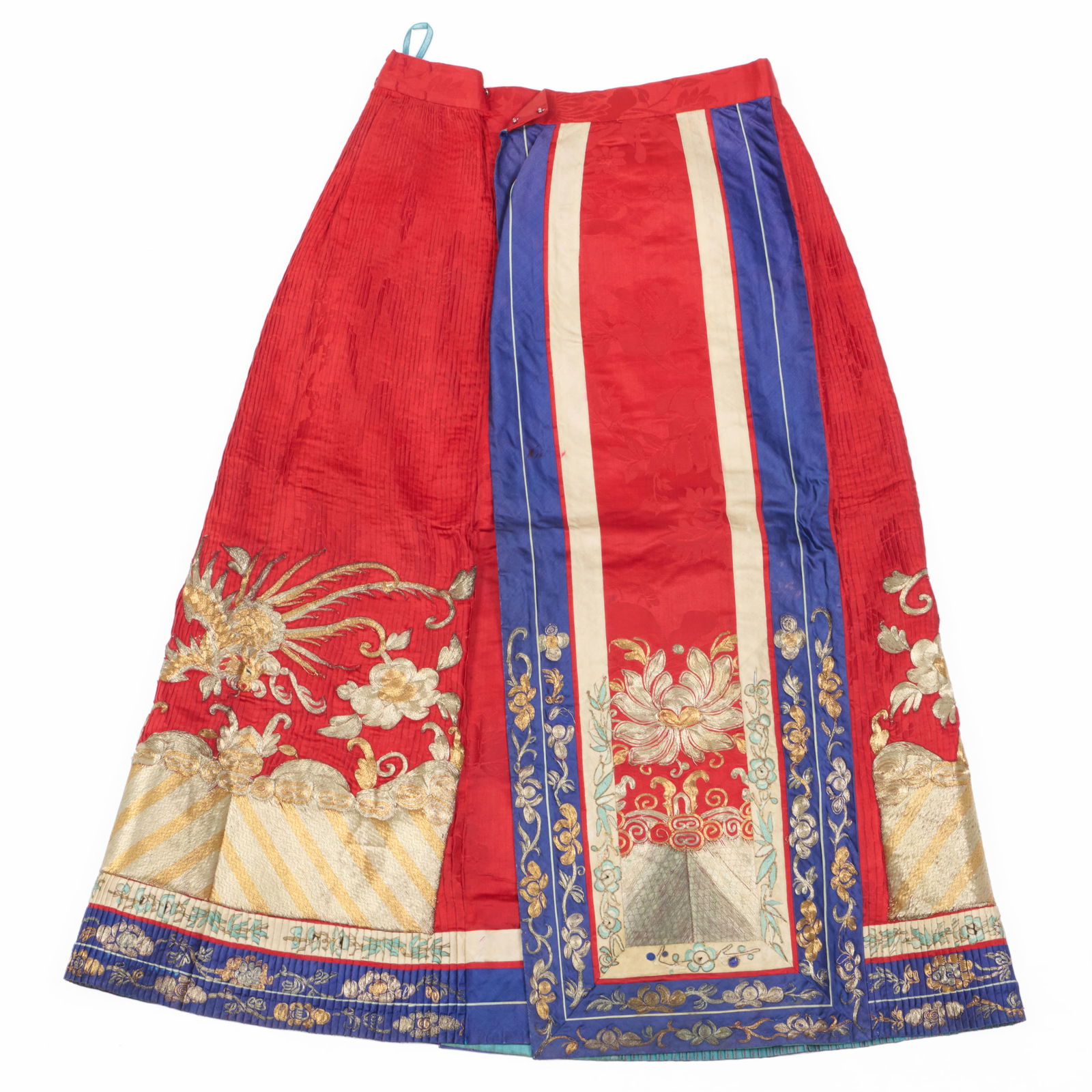 Chinese Embroidered Silk Skirt: Chinese Embroidered Silk Skirt29 in. at the waist x 33 in. long., total width 38 in. Collection of Susan and Alan Miller, NY.
