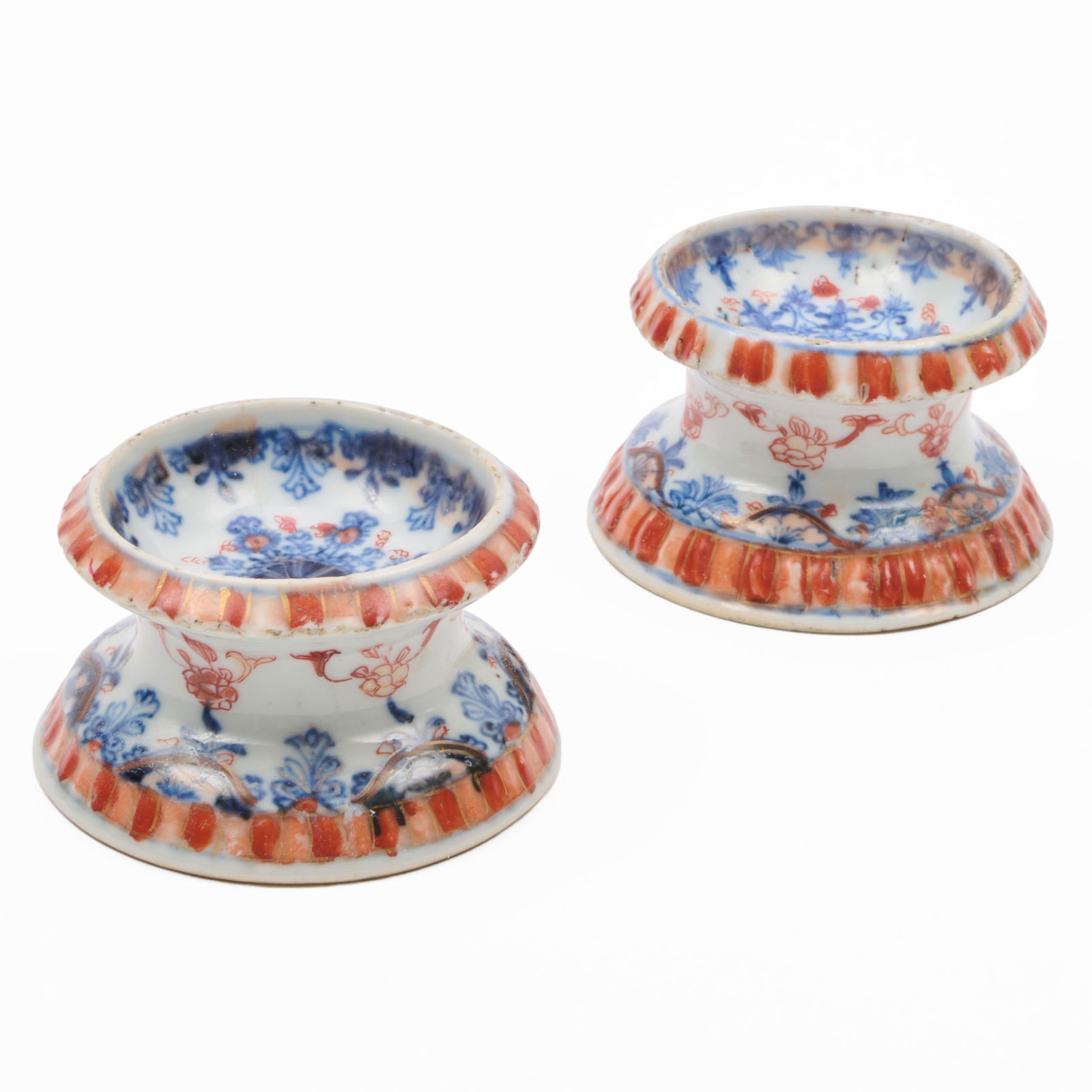 Pair of St. Cloud Blue and Iron Red Decorated Porcelain Salt Cellars: Pair of St. Cloud Blue and Iron Red Decorated Porcelain Salt Cellars Blue painted mark. 2 x 3 1/4 in. diam. R. & G. McPherson Antiques, London, 2004 Collection of Susan and Alan Miller, NY.