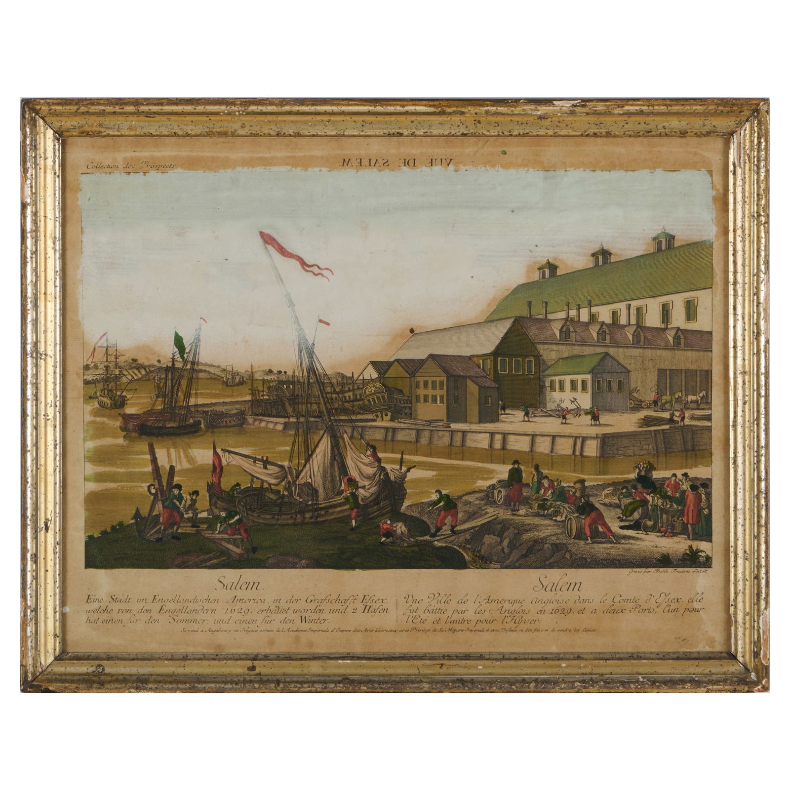 Balthasar Friedrich Leizelt (1727-1802): Vue d'Optique of Salem: Balthasar Friedrich Leizelt (1727-1802): Vue d'Optique of Salem Engraving in black with hand-coloring on laid paper, circa 1776, unsigned; together with Dutch School: Missisippi, of't Wydbefaamde Goud