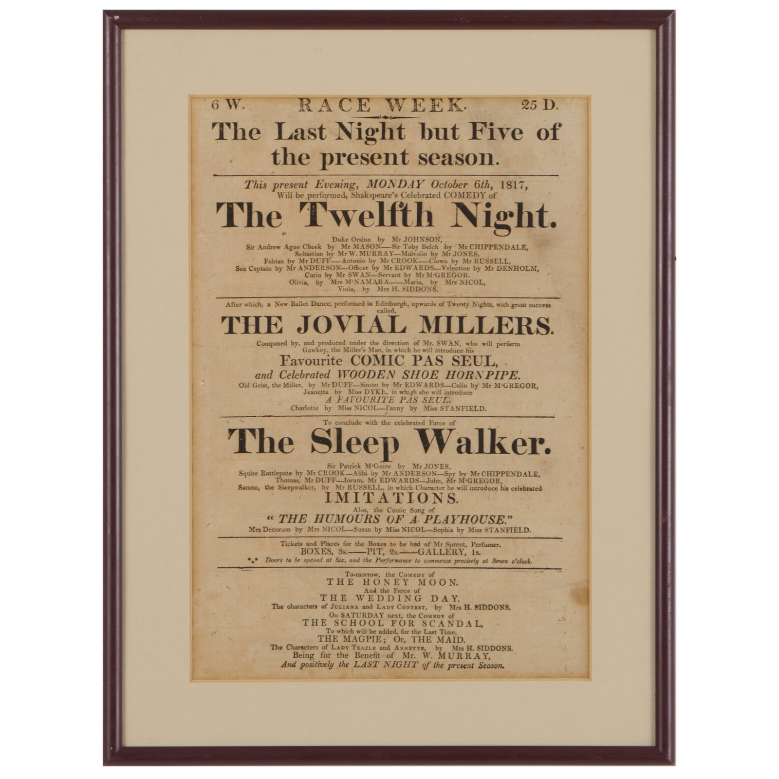 Group of Four Theater Posters: Group of Four Theater Posters Four prints in black on various paper. 14 x 10 1/2 in. (frame), 16 1/4 x 10 5/8 in. (frame), 22 5/8 x 21 1/4 in. (frame), 26 3/4 x 20 1/4 in. (frame). Collection of Susan