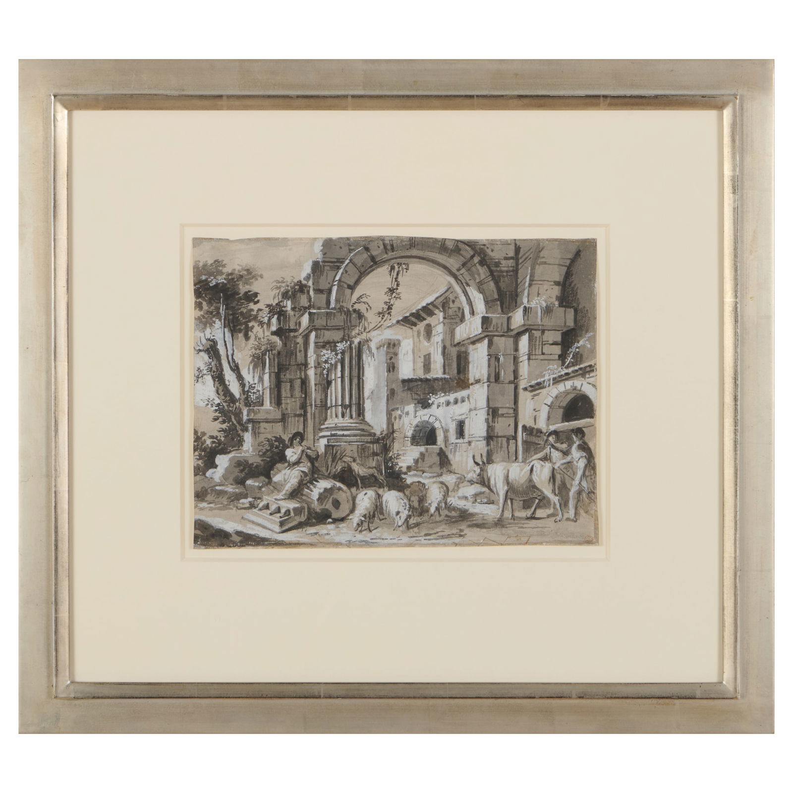 Carlo Alberto Baratta (1754-1815): Ruins: Carlo Alberto Baratta (1754-1815): Ruins Gouache and ink on paper, unsigned, with the Carlo Prayer collector's mark (L. 2044), with label from William Drummond, London. 8 x 10 1/2 in. (sheet), 17 3/4