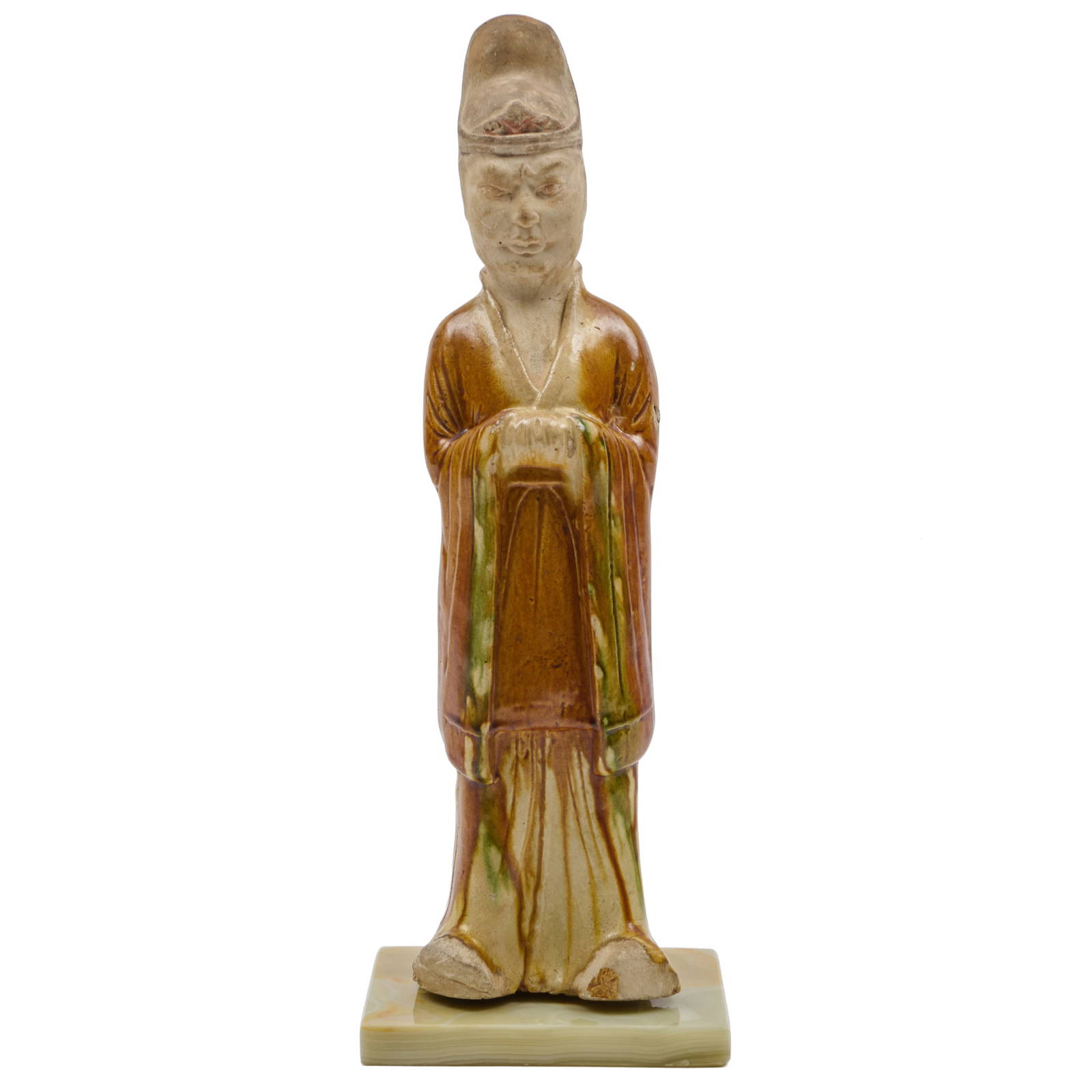 Chinese Sancai Glazed Figure of an Official with a Hardstone Base