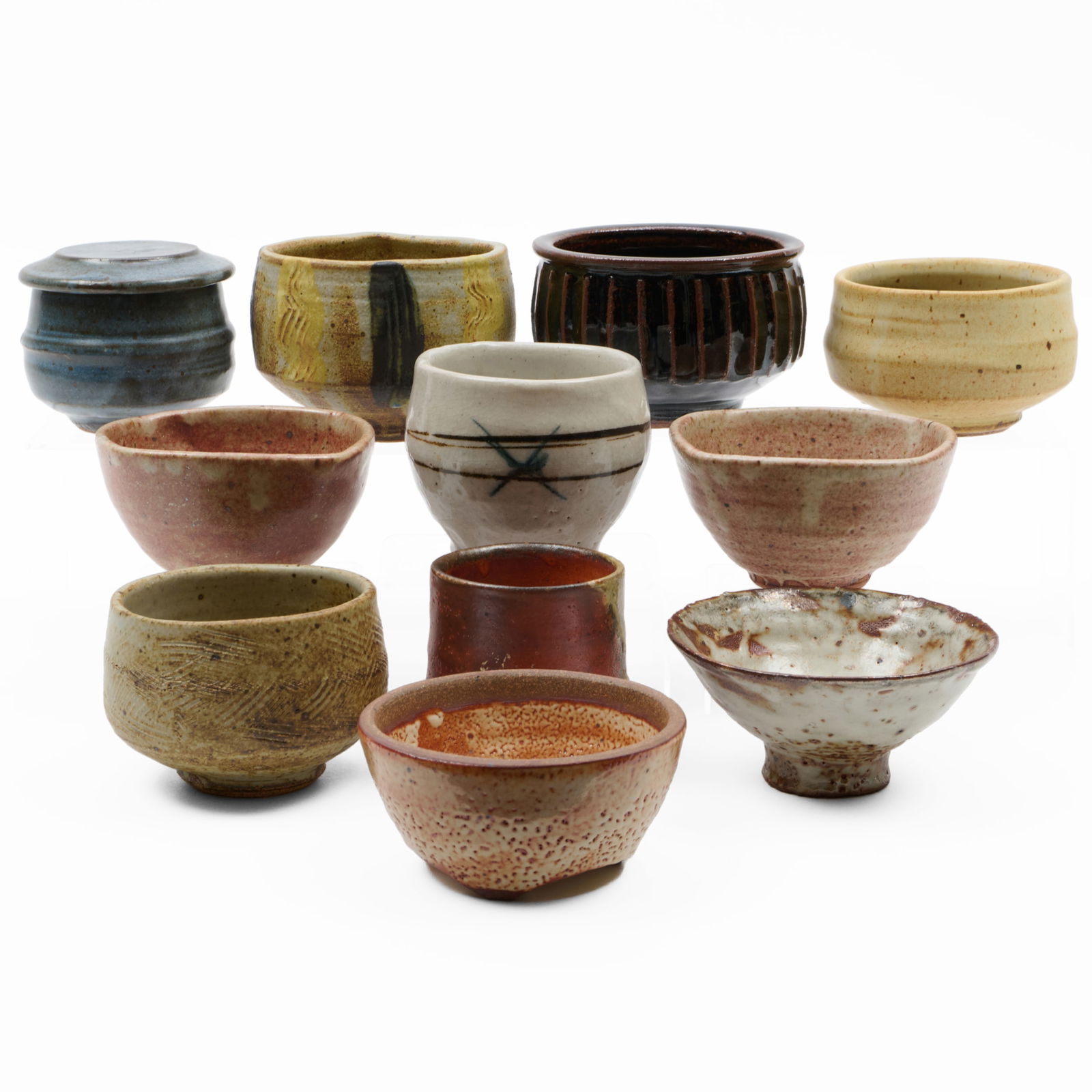 Group of Glazed Earthenware Studio Pottery, Including Warren MacKenzie: Group of Glazed Earthenware Studio Pottery, Including Warren MacKenzie Comprising: A Warren MacKenzie blue glazed butter keeper and cover, impressed monogram mark A Warren MacKenzie cream glaze bowl,