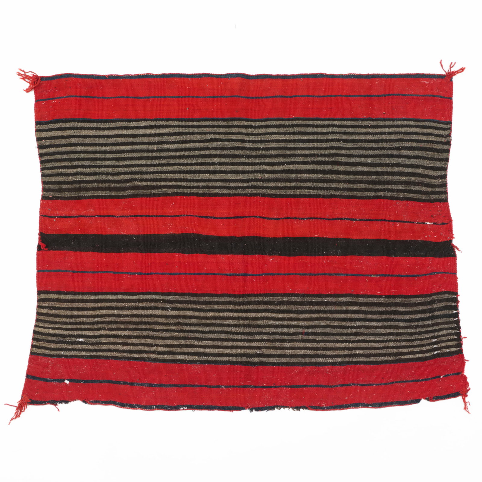 Navajo Wearing Blanket, Possibly First Phase: Navajo Wearing Blanket, Possibly First Phase 44 x 55 1/2 in. Garland's Navajo Rugs, Sedona, AZ, Sold as Navajo Woman's Wearing Rug, 1st phase, 1875-1885, with indigo. Collection of Susan and Alan Mill