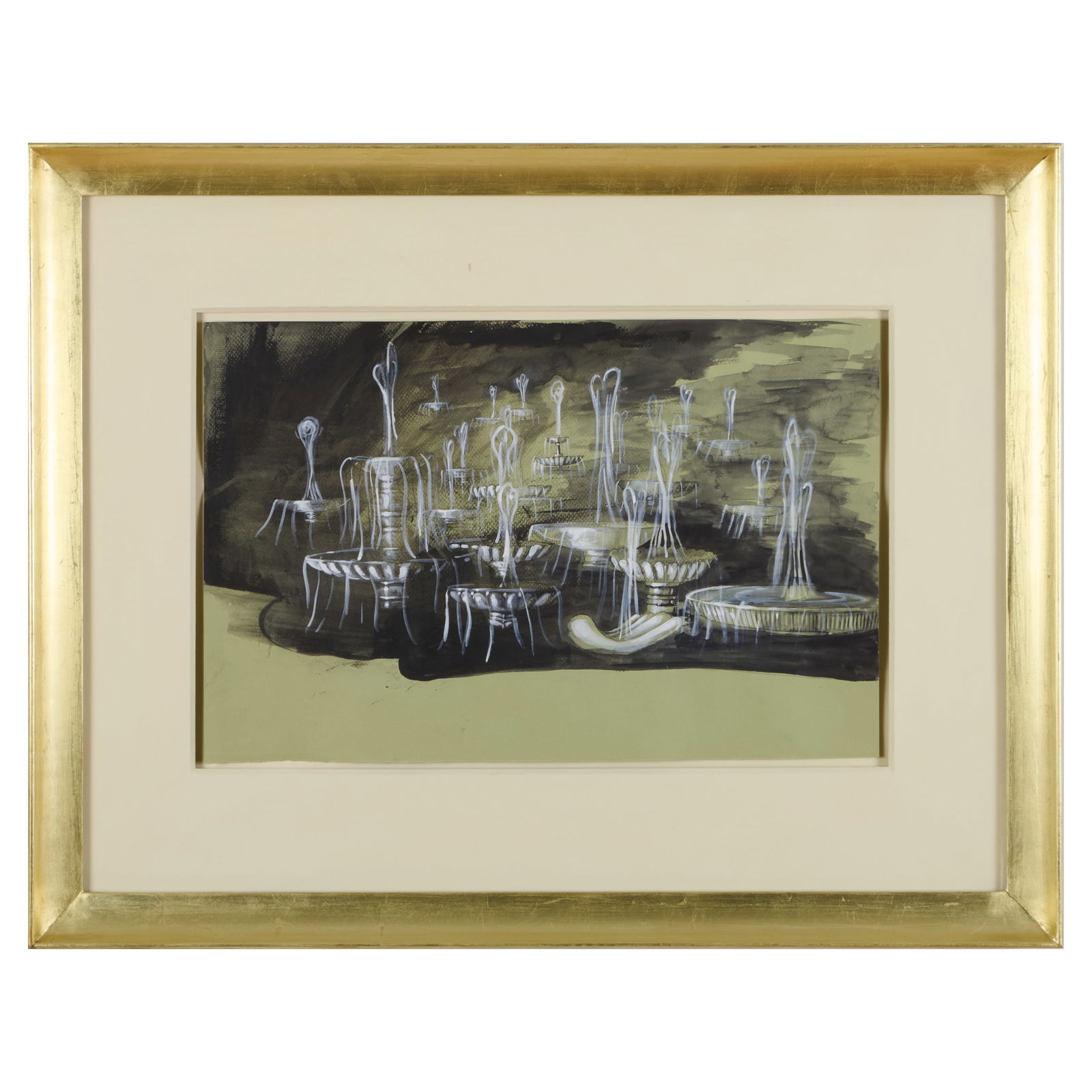 Lauren Fenterstock (b. 1975): Fountains: Lauren Fenterstock (b. 1975): Fountains Ink and gouache on paper, unsigned. 12 5/8 x 9 3/8 in. (sheet), 23 x 29 1/2 in. (frame). The artist. Collection of Susan and Alan Miller, NY.
