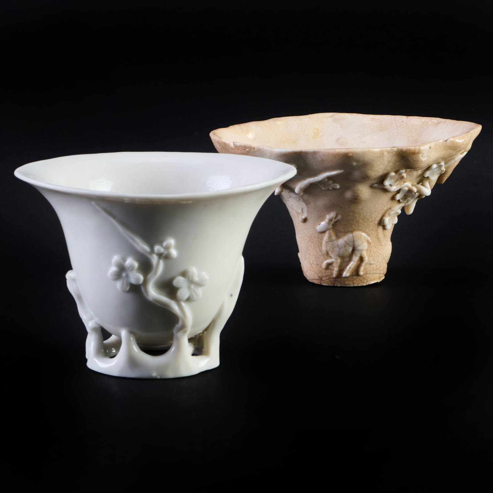 Chinese Blanc de Chine Porcelain Libation Cup and a 'Kiln Waster' Libation Cup