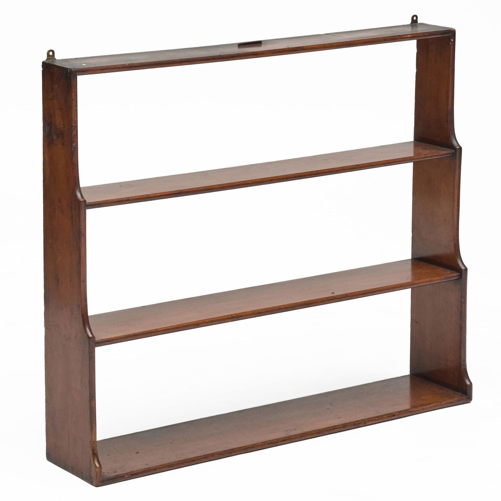 George III Mahogany Four-Tier Hanging Shelf: George III Mahogany Four-Tier Hanging Shelf 28 x 33 x 7 in. Provenance: W.M. Schwind, Jr. Yarmouth, ME, November 29, 1994. Collection of Susan and Alan Miller, NY.