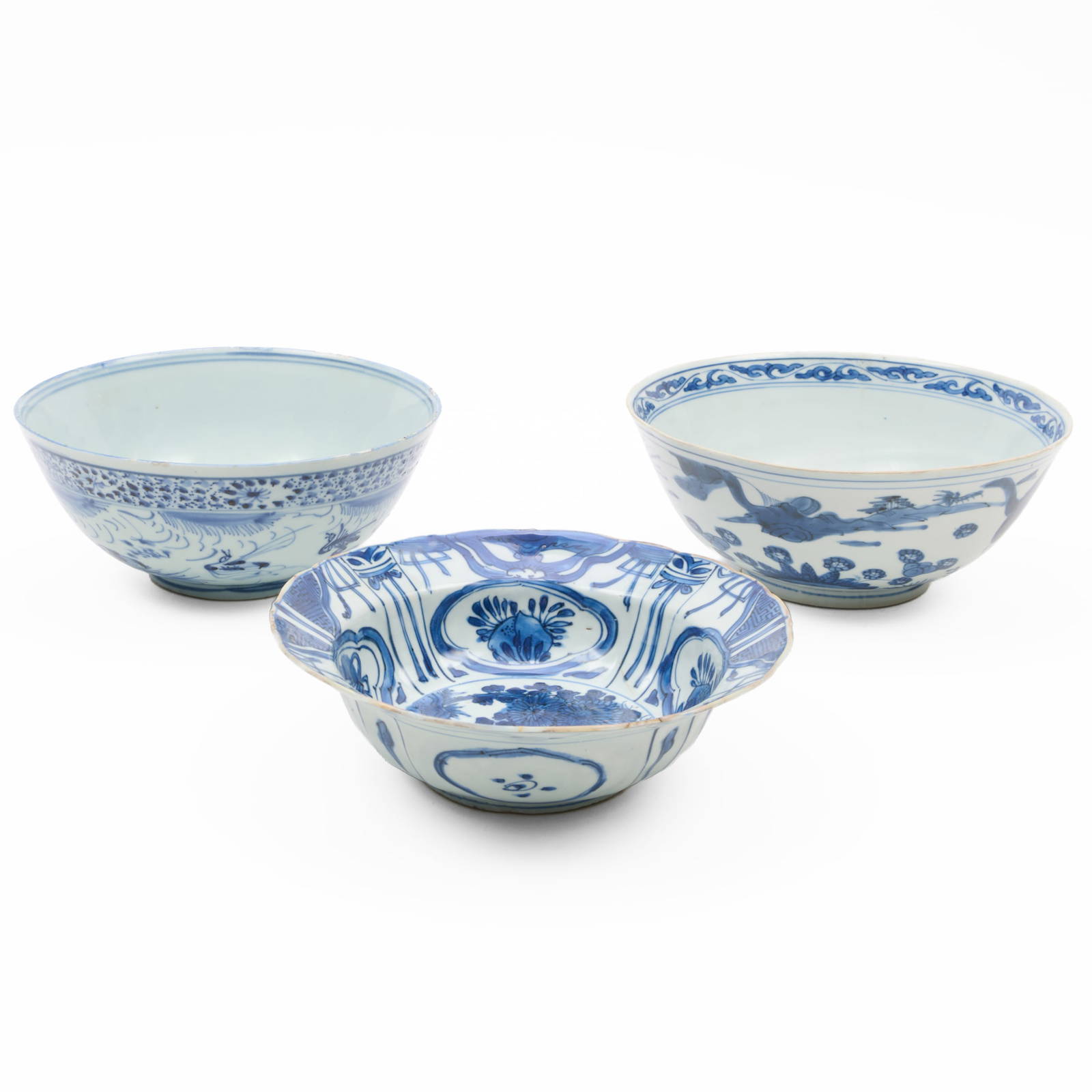 Three Chinese Blue and White Porcelain Bowls