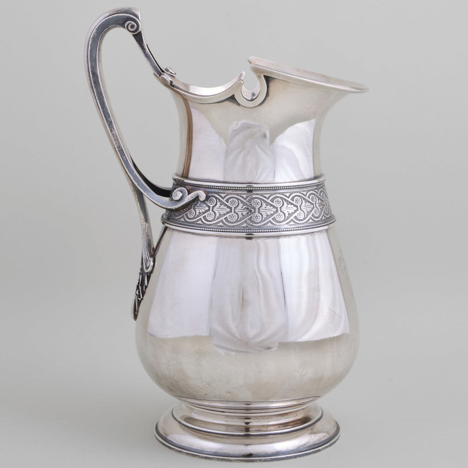 Whiting Manufacturing Co. Silver Agricultural Presentation Pitcher: Whiting Manufacturing Co. Silver Agricultural Presentation PitcherMarked 'Sterling', retailed by T. Kirkpatrick & Co.; inscribed 'The Andrew's Challenge Cup, Short Horn Cattle, The Mahoning &
