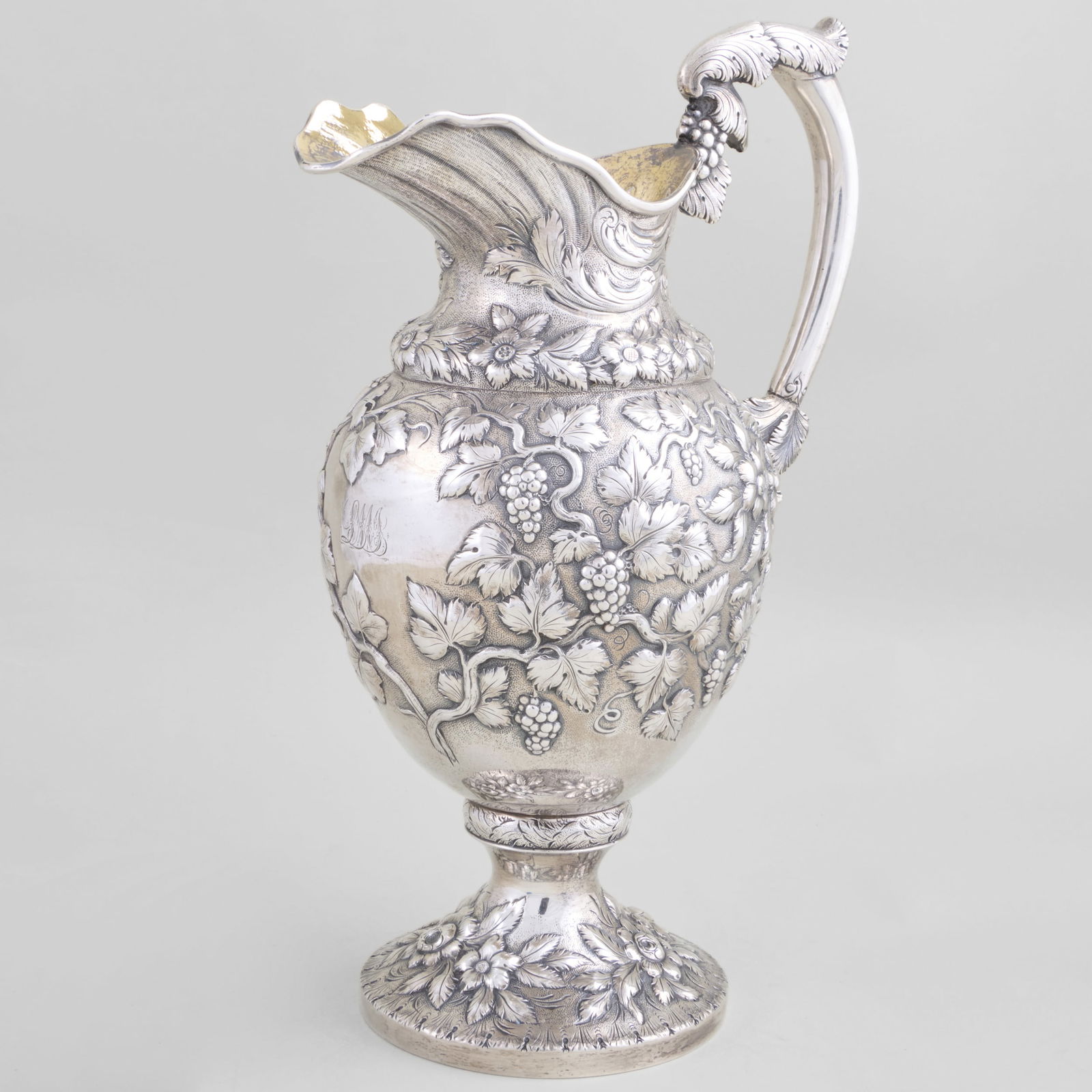 S. Kirk & Son Silver Water Pitcher: S. Kirk & Son Silver Water PitcherMaker's mark, monogrammed14 x 9 x 5 1/4 in., 42.3 oz. approx. weight.