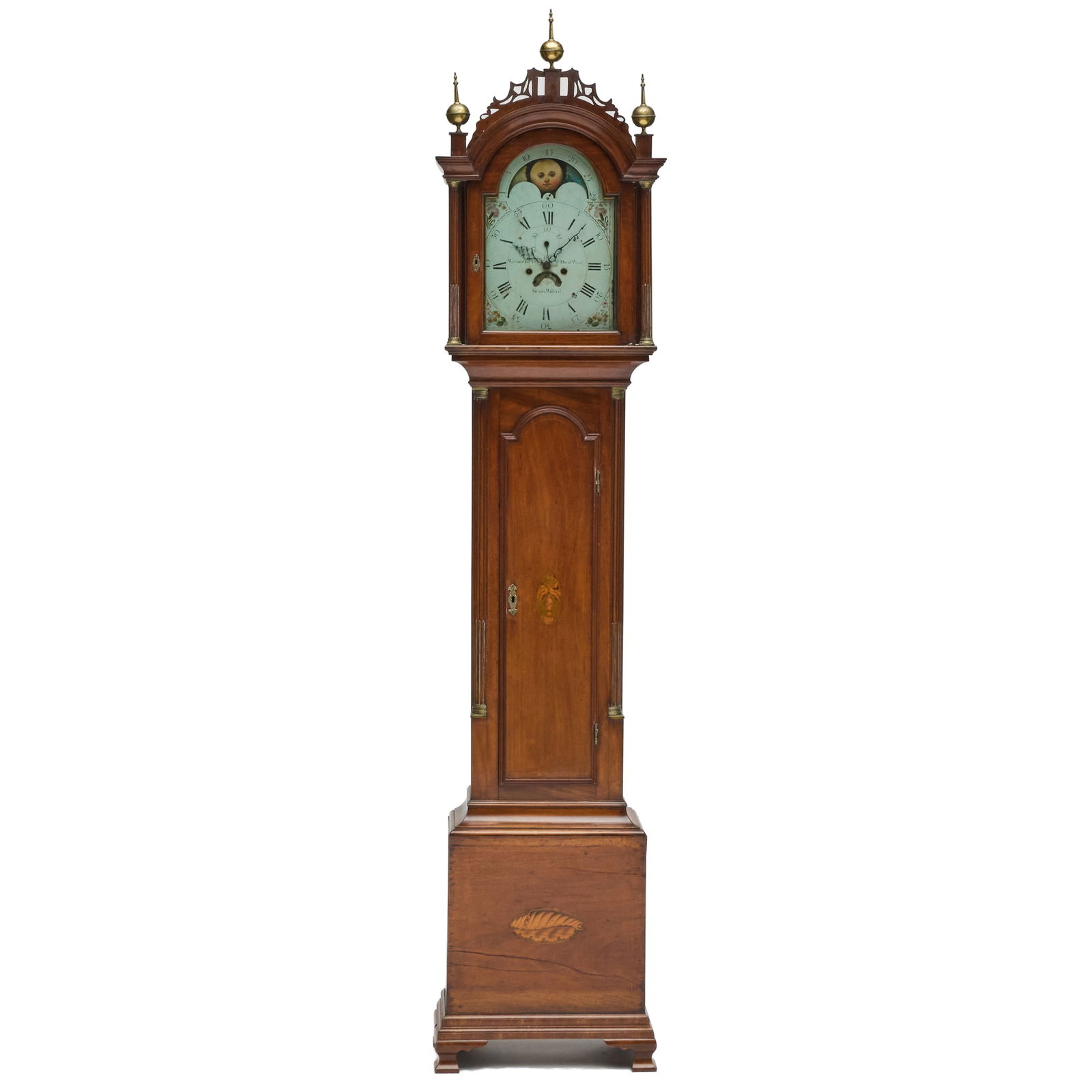 Fine and Rare Federal Stringbanded and Shell-Inlaid Mahogany Tall Case Clock by Simon Willard: Fine and Rare Federal Stringbanded and Shell-Inlaid Mahogany Tall Case Clock by Simon WillardThe dial inscribed Warranted for David Wood Simon Willard; the false plate of the works marked WILSON;