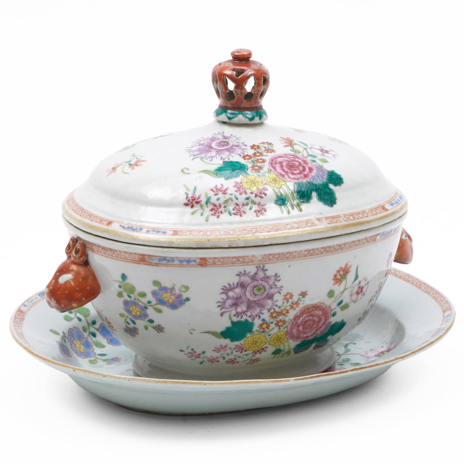 Chinese Export Famille Rose Porcelain Tureen, Cover and Underplate