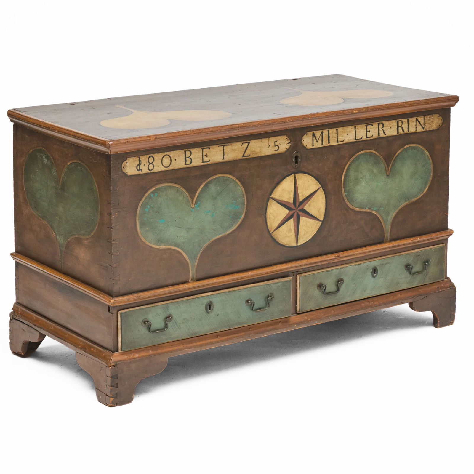 Federal Painted Blanket Chest: Federal Painted Blanket ChestDated 1805.28 1/2 x 4 ft. 2 x 22 1/4 in. Property of an Important American Collection.