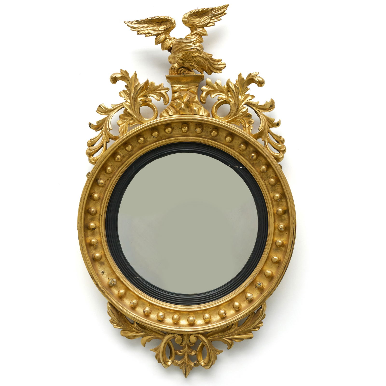 Classical Giltwood and Ebonized Convex Mirror: Classical Giltwood and Ebonized Convex Mirror43 1/2 x 25 1/2 in. diam.