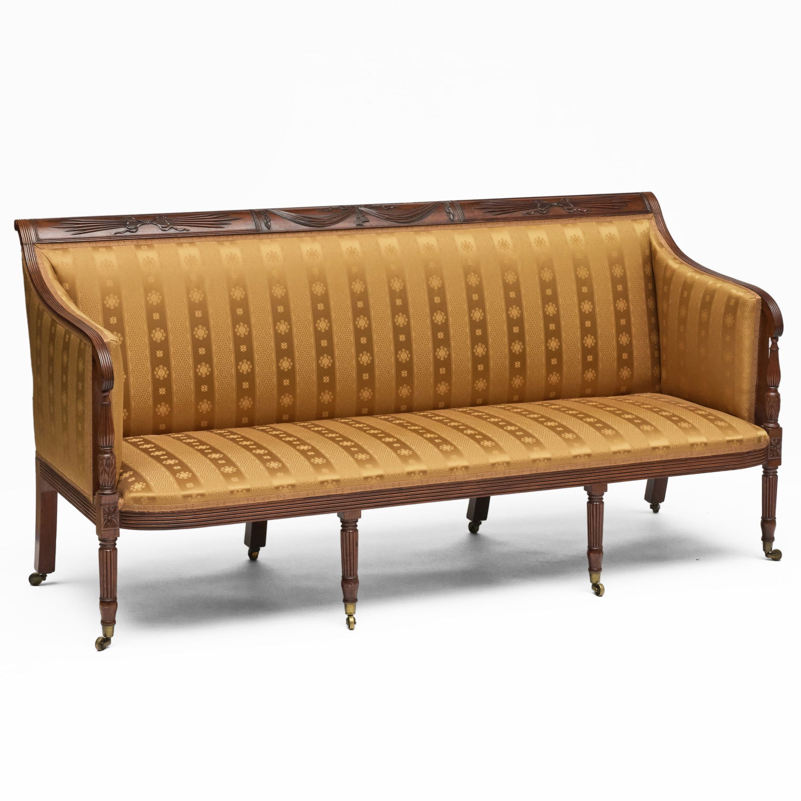 Federal Mahogany Sofa, Attributed to Duncan Phyfe: Federal Mahogany Sofa, Attributed to Duncan PhyfeRaised on casters. Together with additional fabric.37 x 6 ft. 1/2 x 32 in., seat height 15 3/4 in.Didier, Inc., New Orleans, LA.