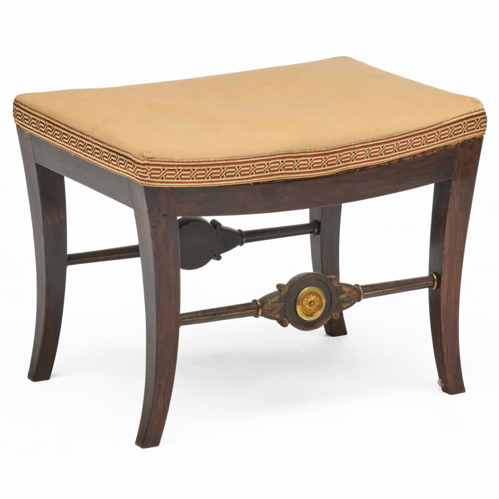 Classical Brass-Mounted Grain Painted and Parcel-Gilt Stool: Classical Brass-Mounted Grain Painted and Parcel-Gilt Stool17 x 22 1/2 x 15 1/2 in.William Cunningham, Boston (1773-1810) and by descent.Didier, Inc., New Orleans, 1992.