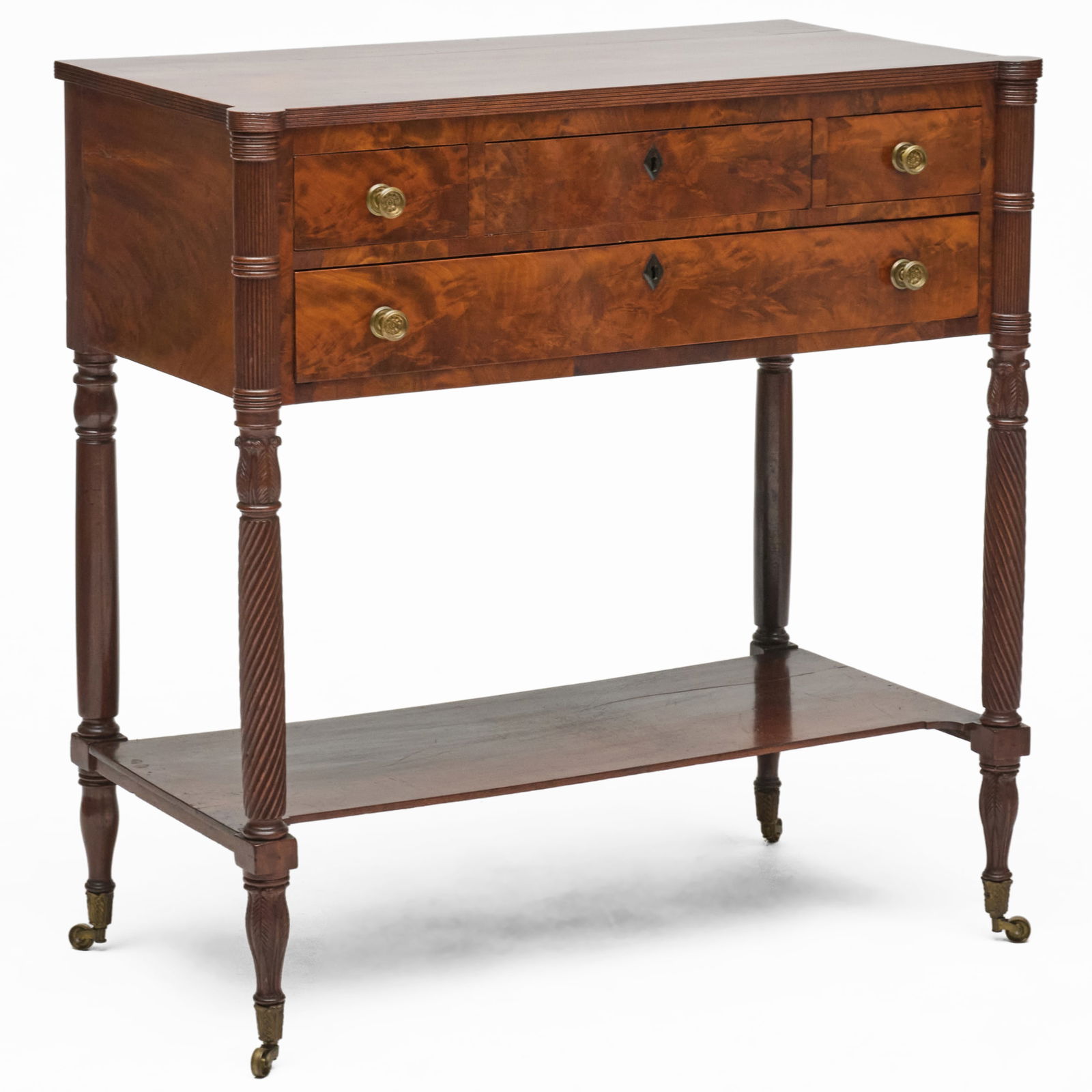 Federal Mahogany Dressing Table, New York: Federal Mahogany Dressing Table, New YorkRaised on casters.38 3/4 x 38 1/4 x 19 1/2 in. Israel Sack, New York.