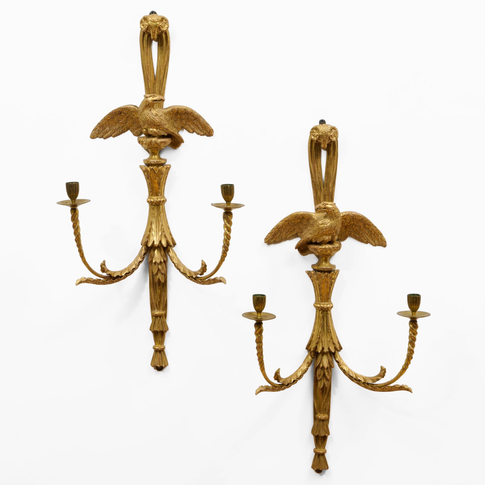 Pair of Giltwood Wall Lights: Pair of Giltwood Wall Lights 29 x 15 1/2 x 7 in. Alfred Bullard, Inc., Philadelphia, 1980.Property from the Estates of Martha and Robert Bolton.
