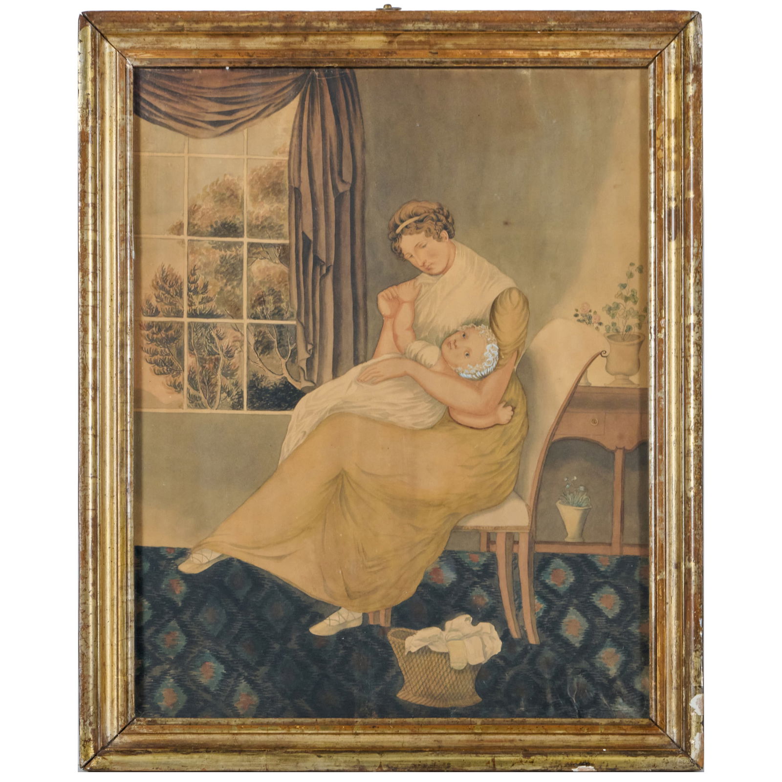 American or English School: Mother and Child: American or English School: Mother and ChildWatercolor and gouache on paper, unsigned.18 3/4 x 14 1/2 in. (sight), 21 /4 x 17 1/2 in. (frame).