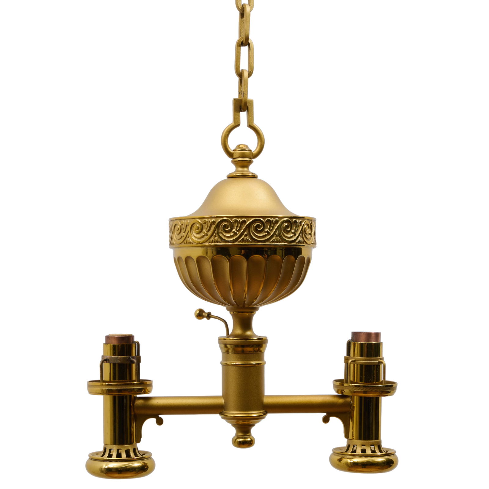 Tinted Lacquer Brass Gilt-Metal Twin-Light Argand Chandelier (1 of 9)