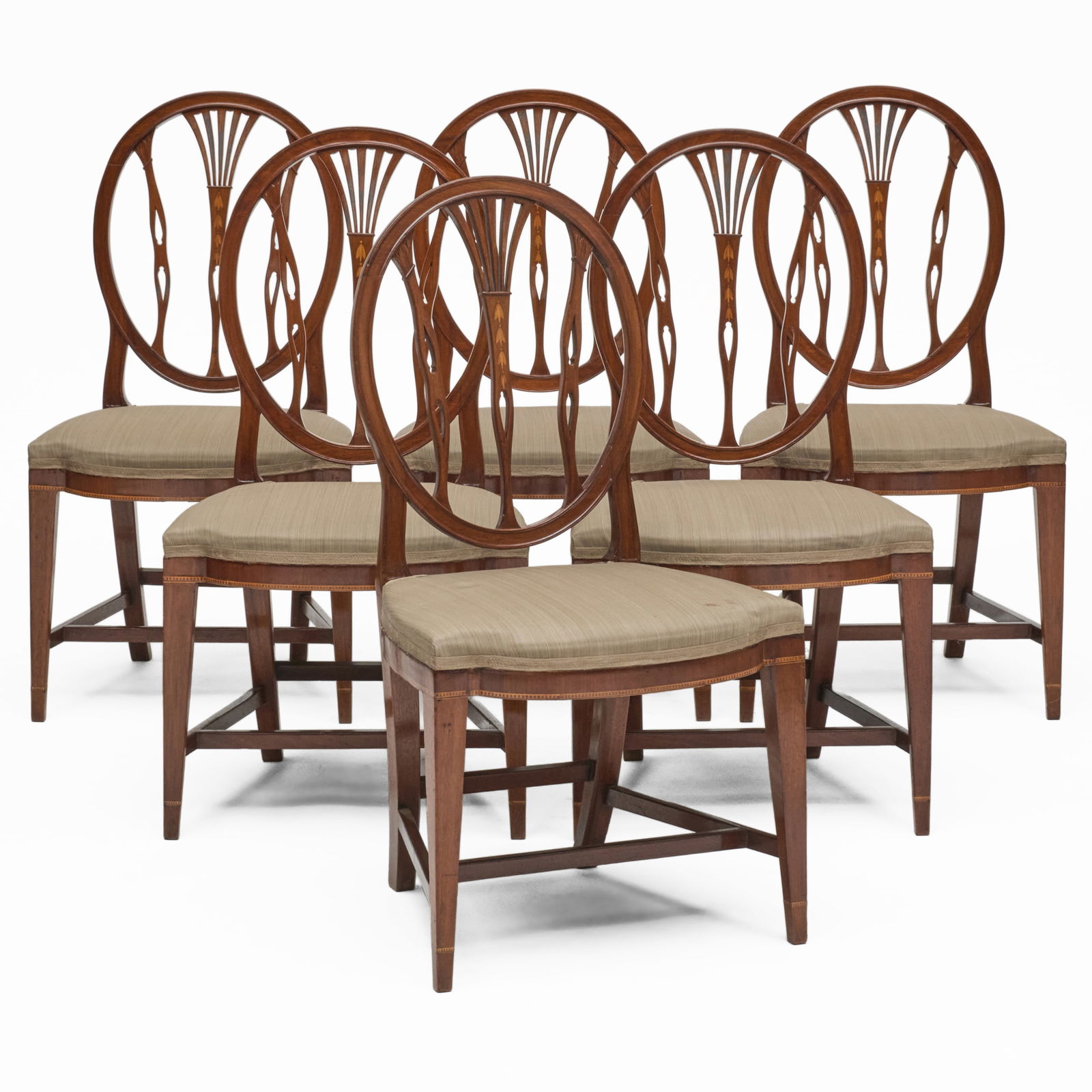 Set of Six Federal Inlaid Mahogany Dining Chairs, Baltimore (1 of 8)