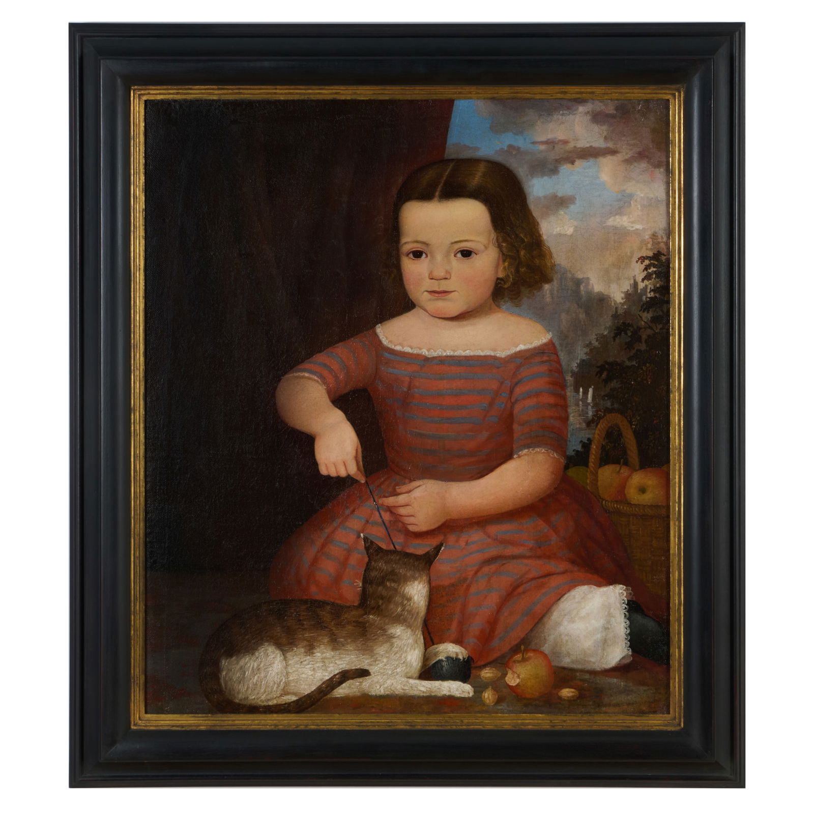 American School: Portrait of Louise Stover, Saratoga Springs, NY: American School: Portrait of Louise Stover, Saratoga Springs, NY Oil on canvas, c. 1850, unsigned, lined. 28 x 24 in., 34 3/4 x 30 3/4 in. (frame). The Estate of Louise Strover. Sold Christie's, NY, J