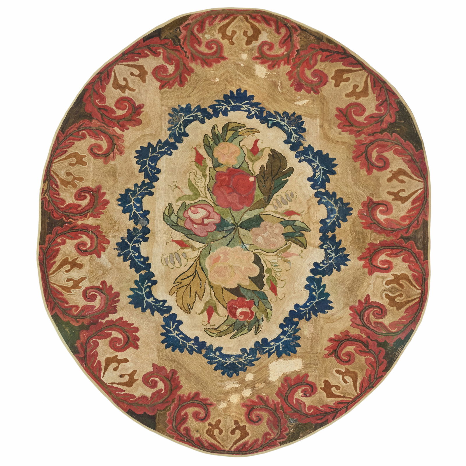 Floral Oval Hooked Rug: Floral Oval Hooked Rug Approximately 7 ft. x 5 ft. 5 in. The Collection of Electra Havermeyer Webb (1888-1960) Property from Mr. and Mrs. Dunbar W. Bostwick of Shelburne, VT, New York, NY, and Aiken,