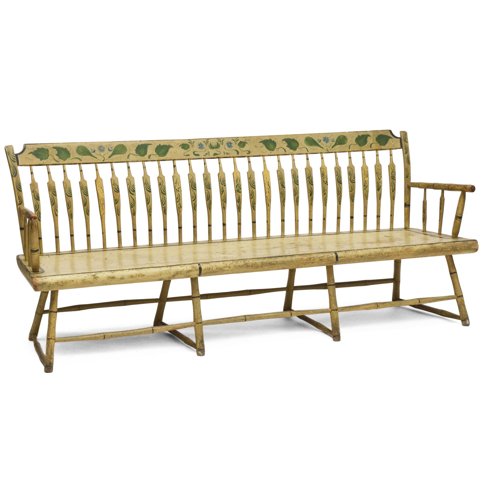 Federal Paint Decorated Bench: Federal Paint Decorated Bench 32 1/2 x 6 ft. 6 1/2 x 22 1/2 in., seat height 15 in. Estate of Lisa Fox Martin.