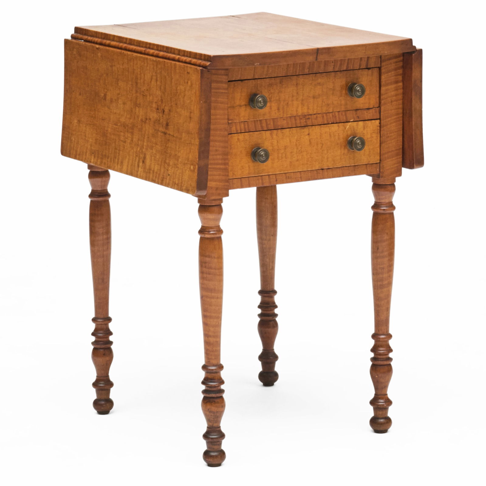 Federal Tiger Maple Drop-Leaf Work Table: Federal Tiger Maple Drop-Leaf Work Table 29 x 18 1/2 x 19 1/2 in. (closed). 29 x 34 x 19 1/2 in. (open).