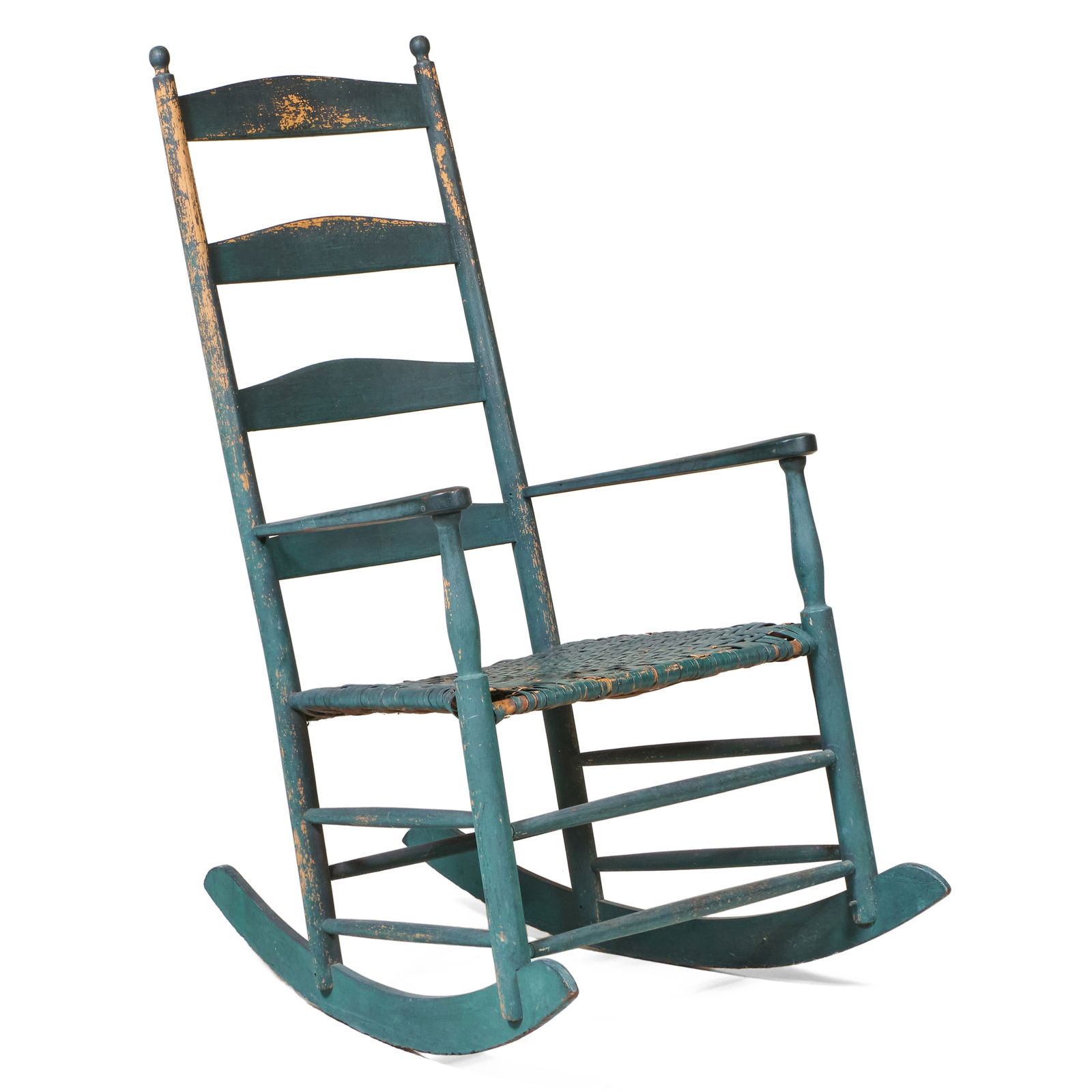 Blue Painted Rocking Chair with a Woven Reed Seat, Possibly Mount Lebanon Shaker (1 of 8)