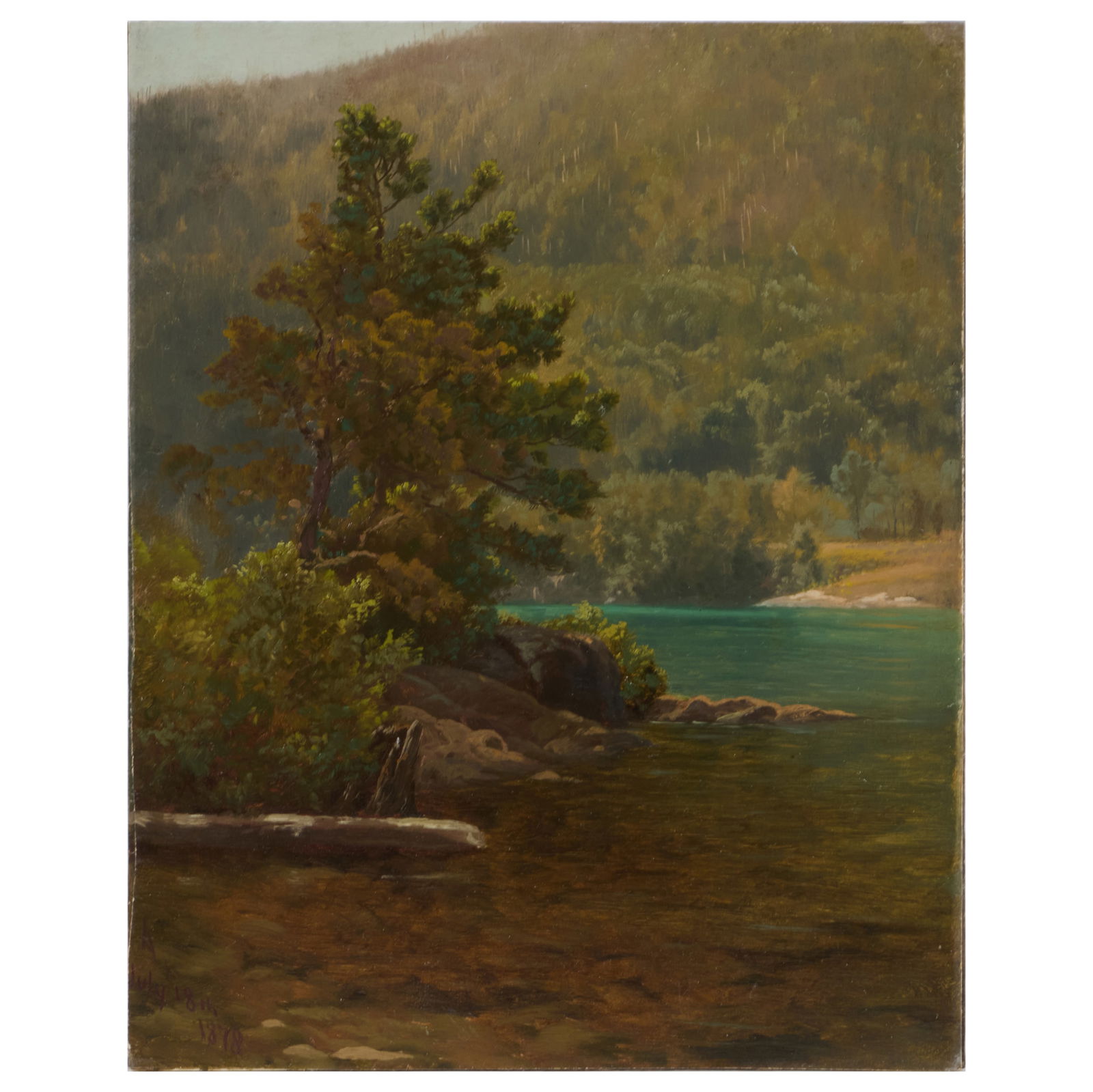 Frank Anderson (1844-1891): Hessian Lake: Frank Anderson (1844-1891): Hessian LakeOil on paper mounted on board, 1878, signed with initials 'F.A.' and dated lower left.13 1/8 x 10 1/2 in., unframed. 