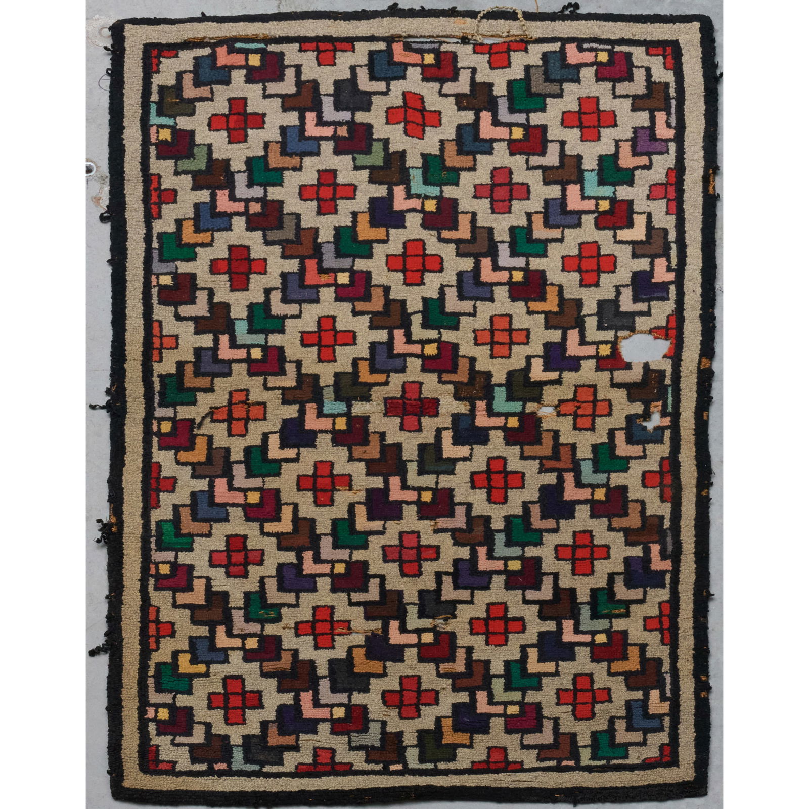 Geometric Hooked Rug: Geometric Hooked RugApproximately 4 ft. 5 x 2 ft. 10 in.