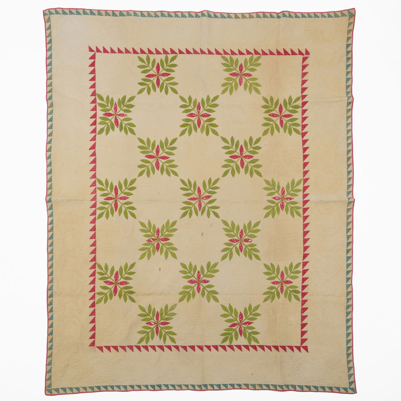 Two American Cotton Calico Applique Quilts: Two American Cotton Calico Applique Quilts One rectangular quilt, 8 ft. 2 x 6 ft. 8 in. The other nearly square, 7 ft. 7 x 7 ft. 9 in. Property from Mr. and Mrs. Dunbar W. Bostwick of Shelburne, VT, N
