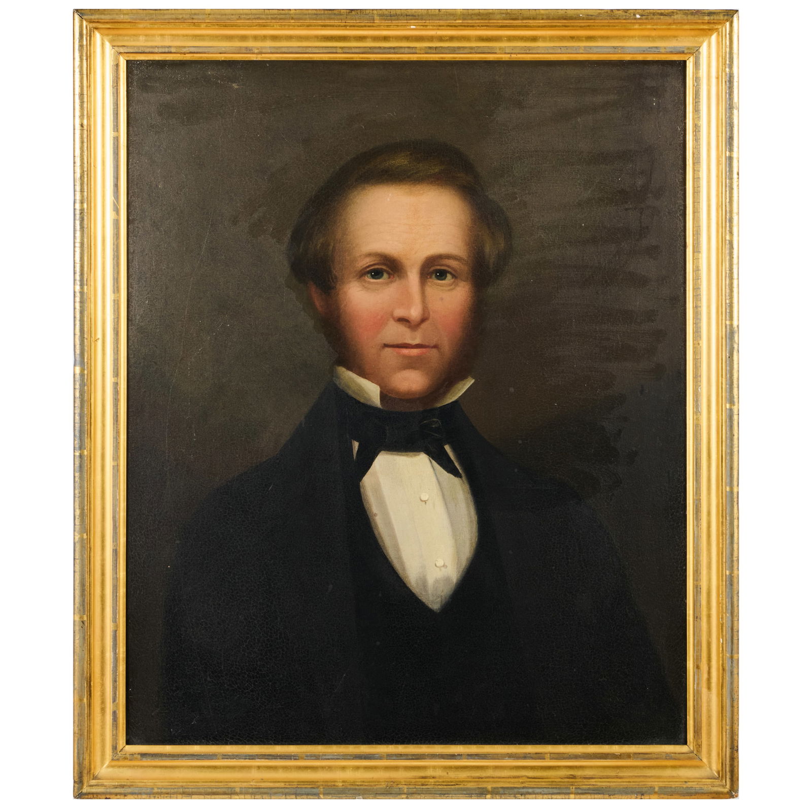 American School: Portrait of a Gentleman, said to be Mr. Montgomery: American School: Portrait of a Gentleman, said to be Mr. Montgomery Oil on canvas, unsigned, lined. 27 x 22 in., 30 1/2 x 25 1/2 in. (frame). Collection of Beverly & Richard Kelly.