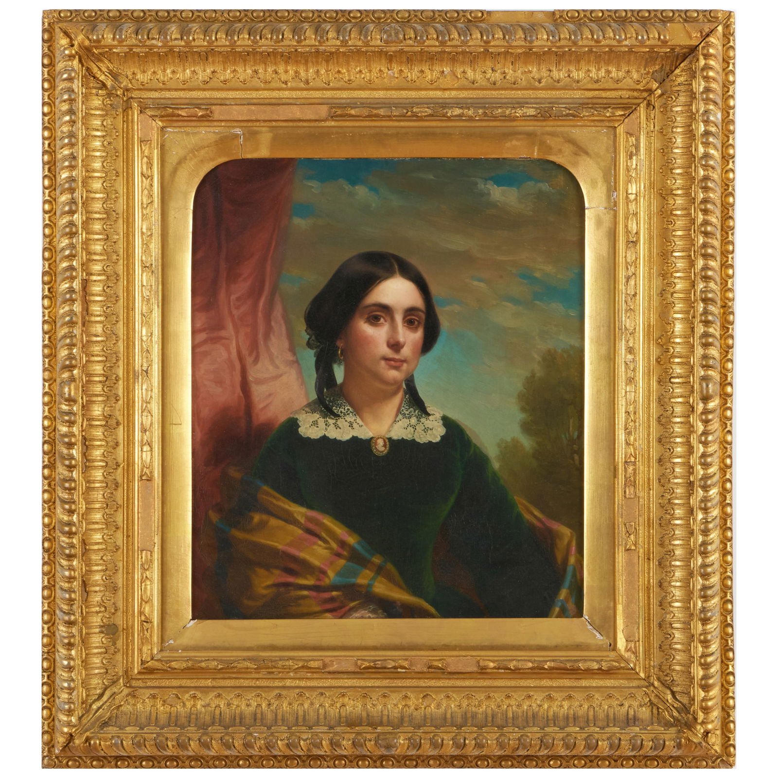 American School: Portrait of a Woman in a Wrap: American School: Portrait of a Woman in a WrapOil on canvas, unsigned, lined.14 x 12 in., 22 1/2 x 20 1/2 in. (frame).Collection of a Lady.