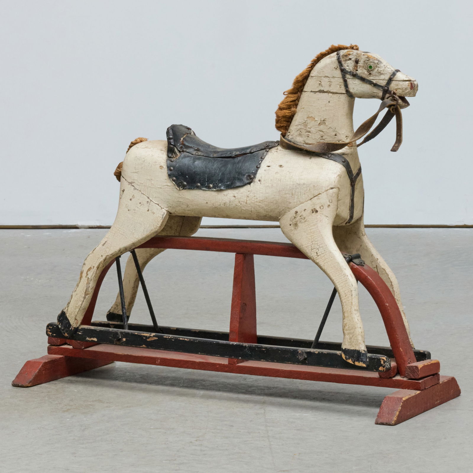 Painted Wood and Leather Rocking Horse: Painted Wood and Leather Rocking Horse27 1/2 x 13 1/4 x 33 in.The Collection of Joel Shapiro.