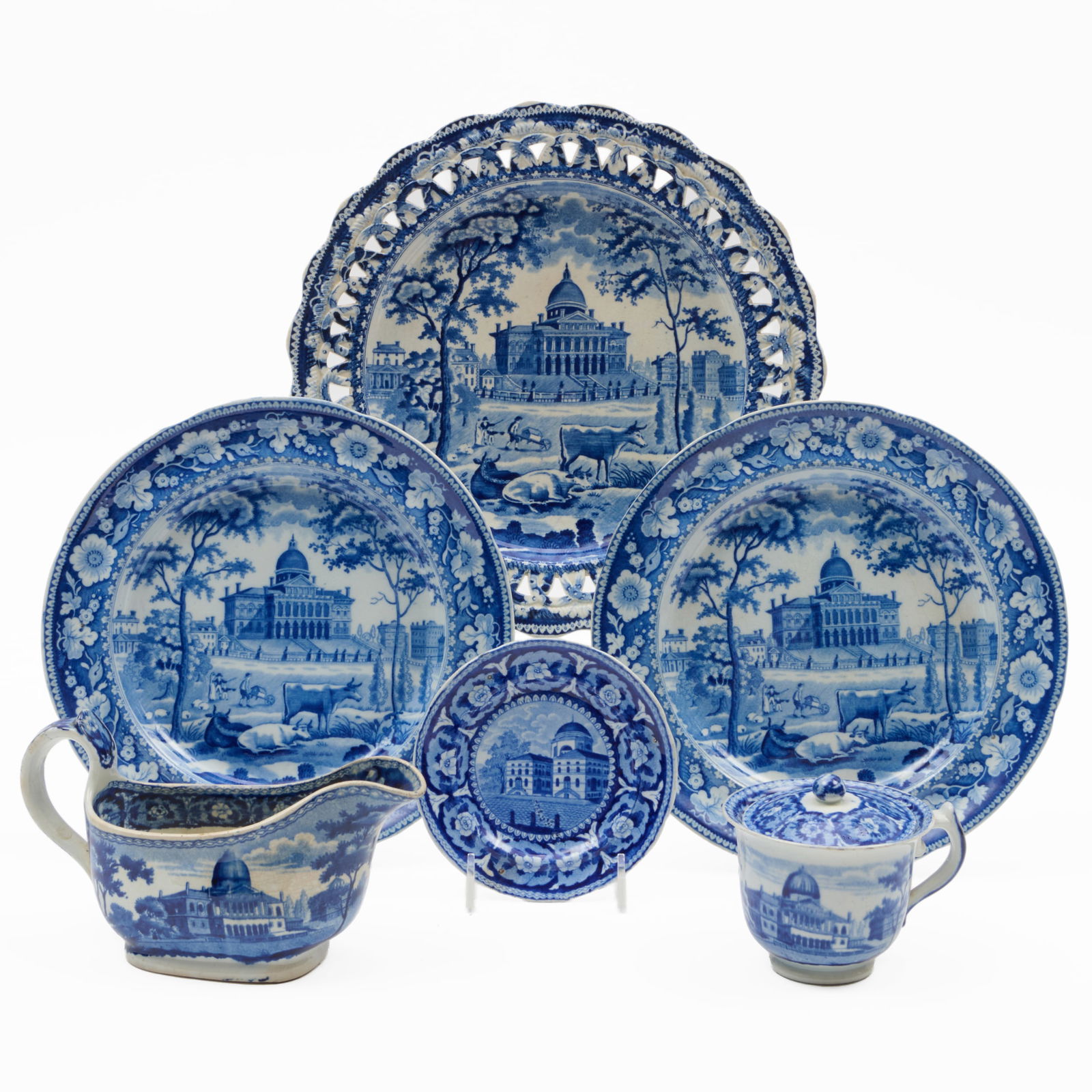Group of Historical Staffordshire 'State House Boston' Wares (1 of 20)