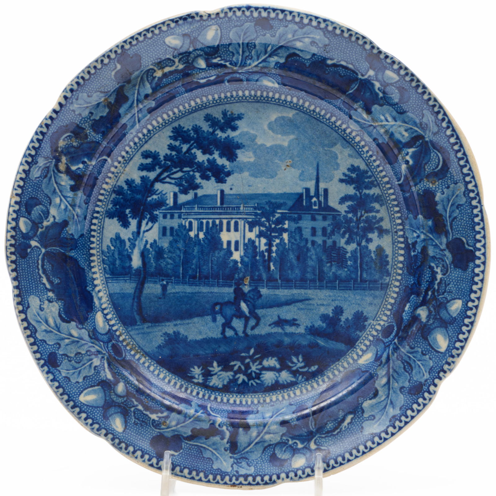 Stevenson and Williams Staffordshire 'Harvard College' Plate: Stevenson and Williams Staffordshire 'Harvard College' Plate Blue printed mark. 8 3/8 in. diam. The Miller Family Collection, Pittsfield, MA.