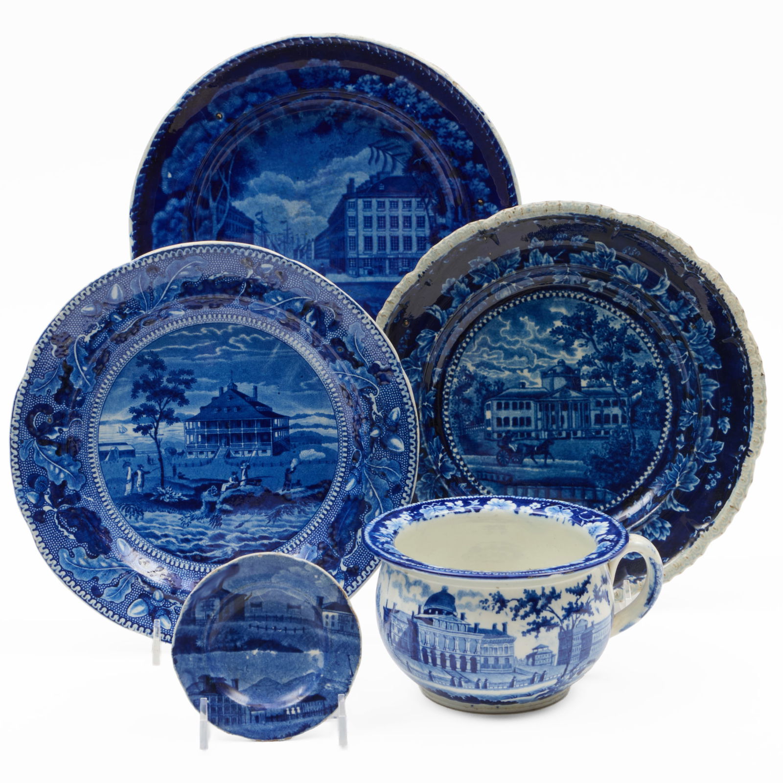Group of Historical Staffordshire Relating to Boston: Group of Historical Staffordshire Relating to Boston Comprising: A Stevenson and Williams Staffordshire 'Nahant Hotel' plate, blue printed mark An Adams 'Mitchell and Freeman, China and Glass Warehous