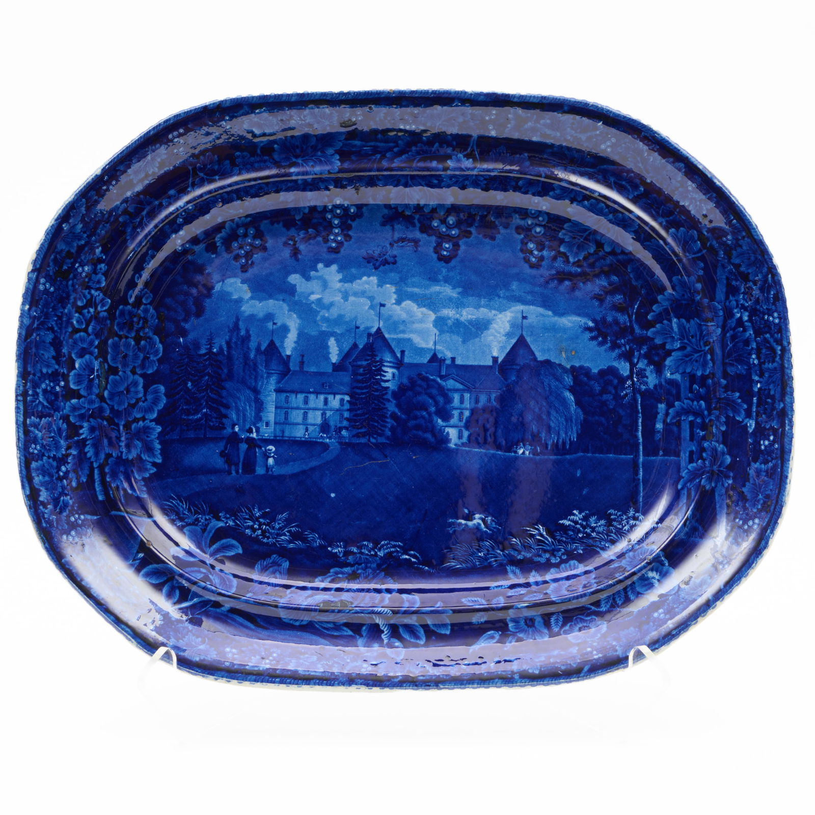 Enoch Wood Staffordshire 'French Views Southwest of La Grange, Marquis Lafayette' Platter: Enoch Wood Staffordshire 'French Views Southwest of La Grange, Marquis Lafayette' Platter Blue printed and impressed mark. 16 1/4 x 20 3/4 in. The Miller Family Collection, Pittsfield, MA.