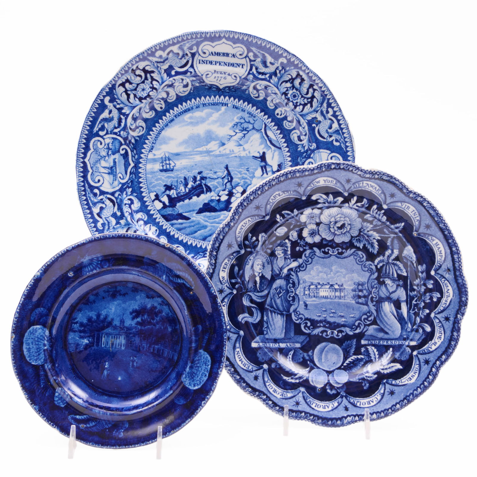 Group of Three Historical Staffordshire Plates Relating to the Founding of America (1 of 13)