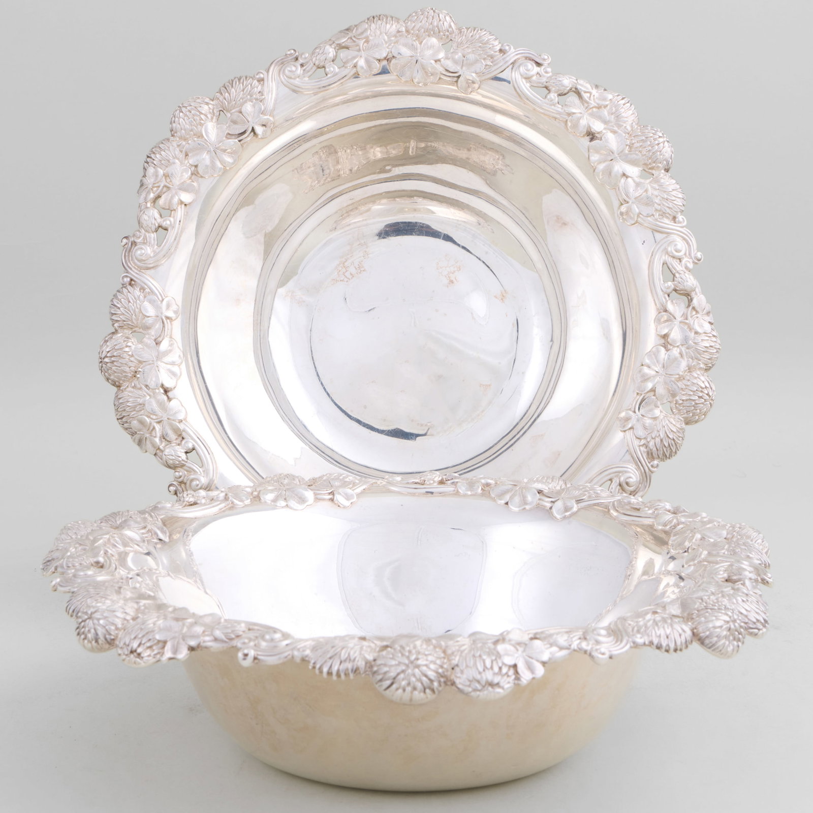 Pair of Tiffany & Co. Silver Bowls with Clover Rims (1 of 11)