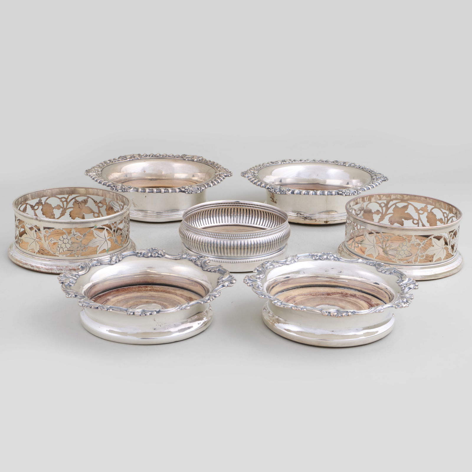 Group of Seven Silver Plate Bottle Coasters (1 of 20)