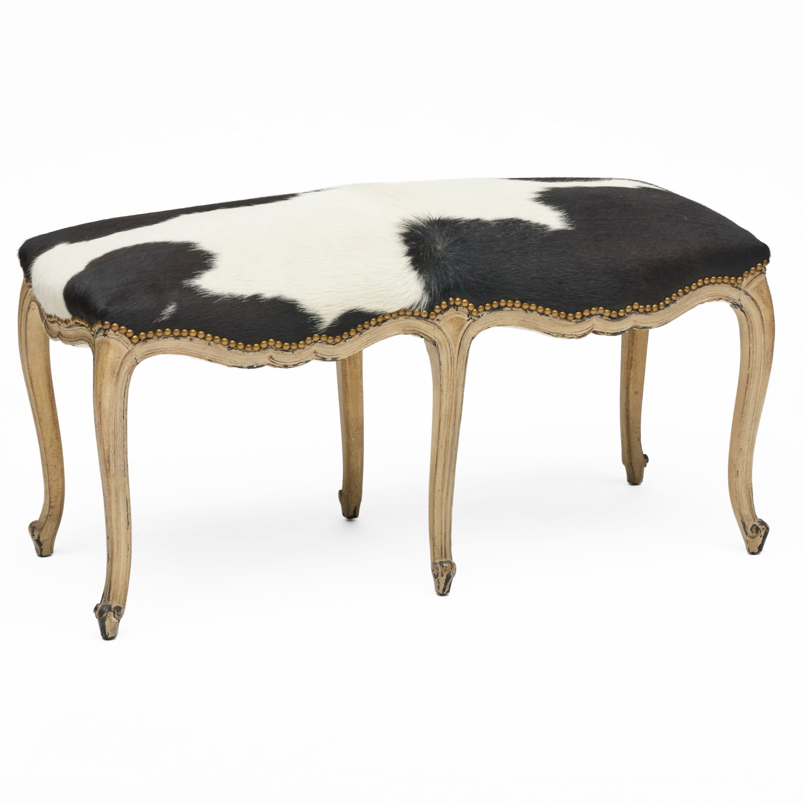 Louis XV Style Cowhide and Painted Bench (1 of 7)