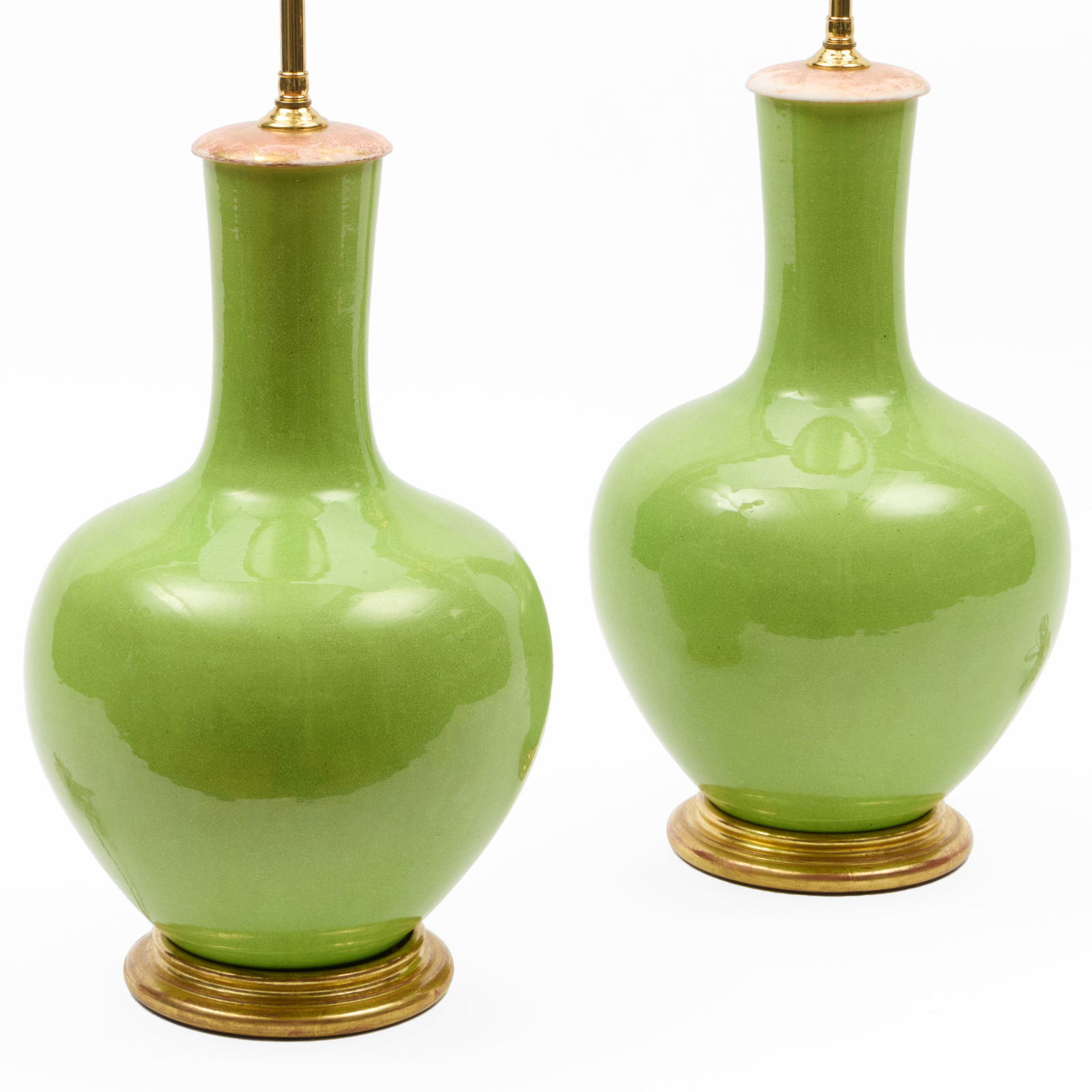 Pair of Christopher Spitzmiller Apple Green Glazed Lamps: Pair of Christopher Spitzmiller Apple Green Glazed Lamps