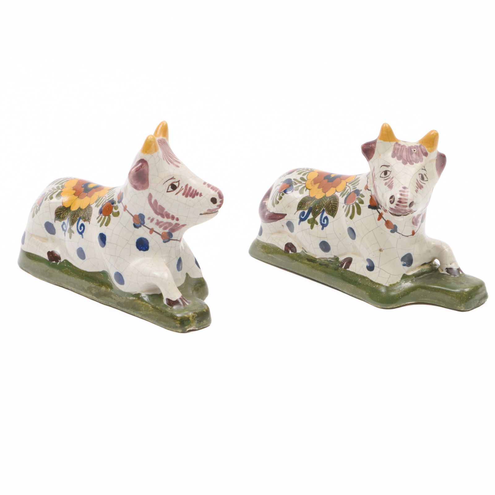 Pair of Delft Polychromed Figures of Recumbent Cows (1 of 10)
